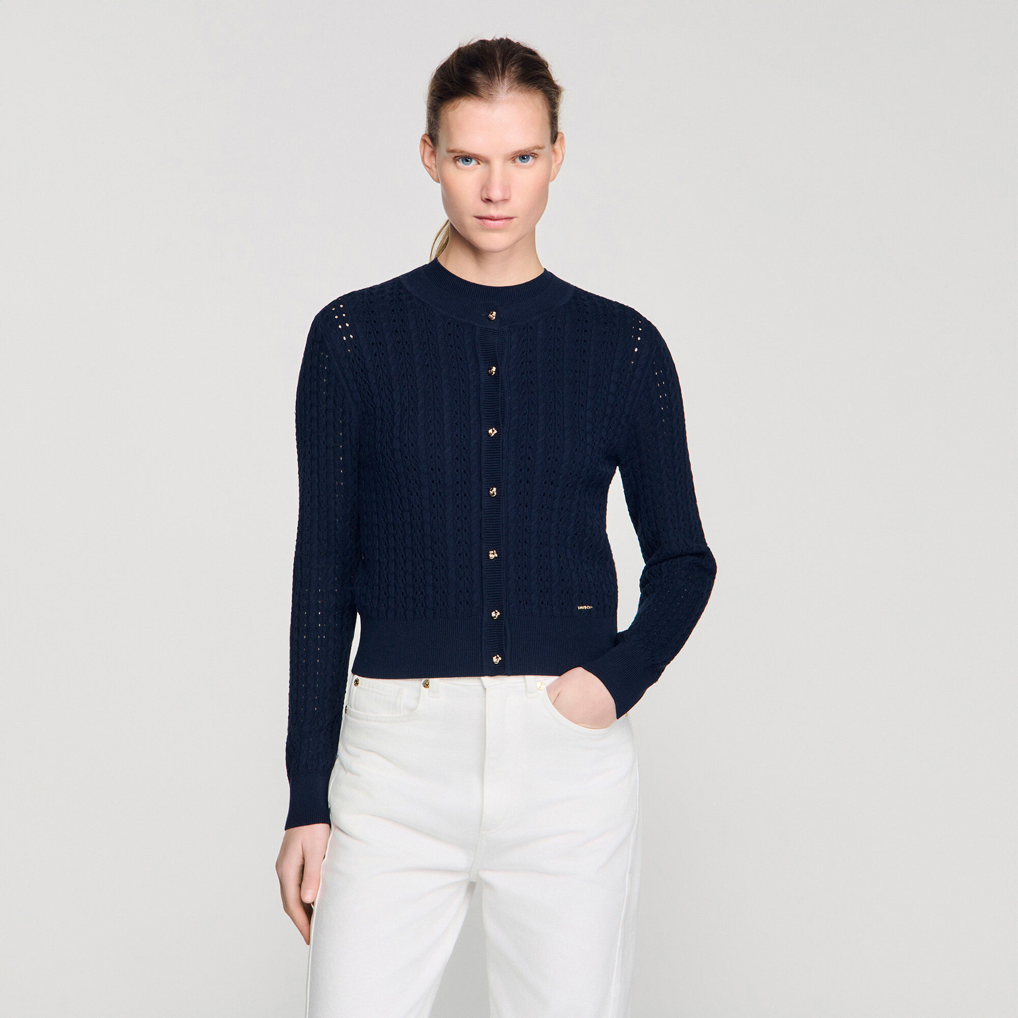 Cardigan corto in maglina con texture