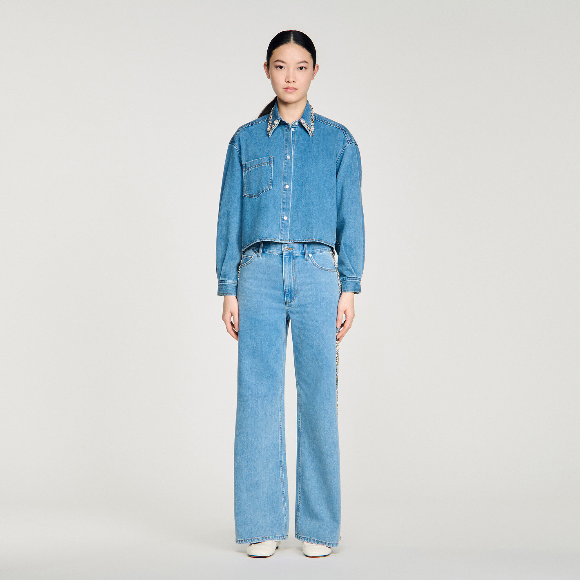 Camicia in denim con strass