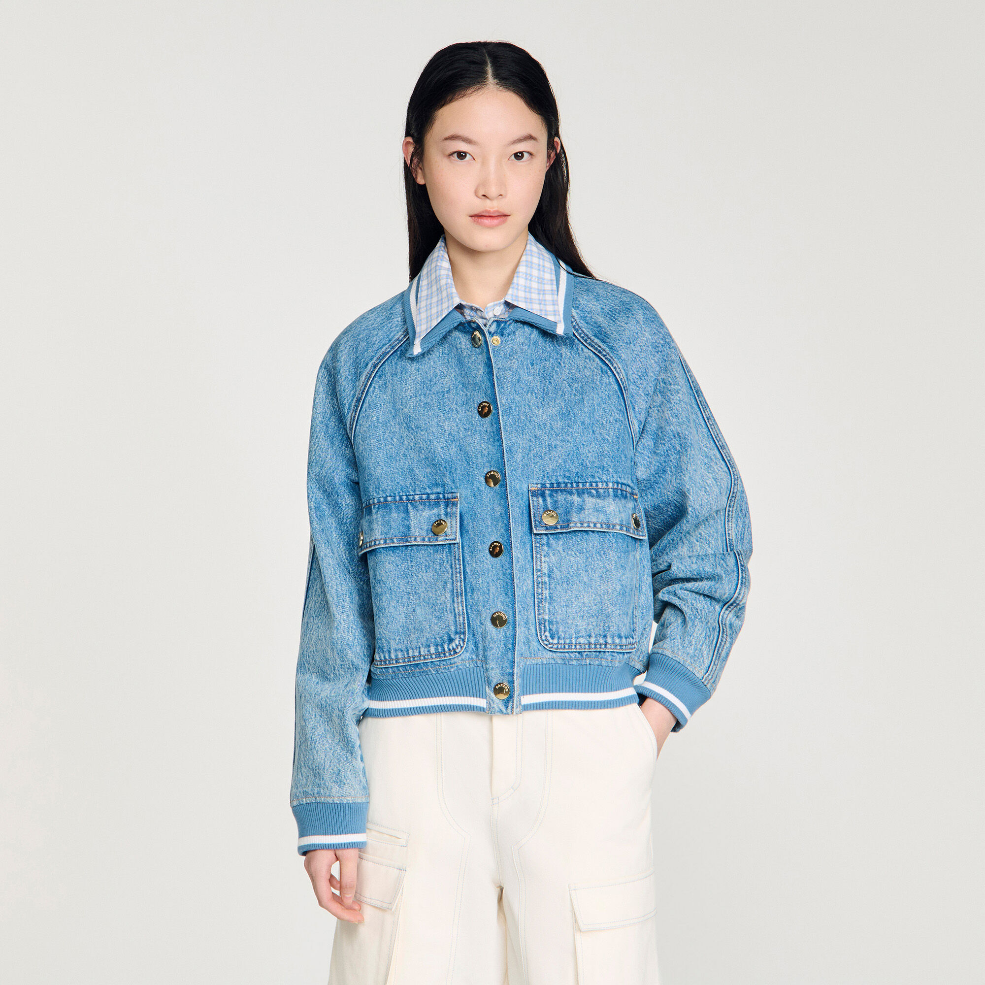 Giubbotto in denim con bordi a costine