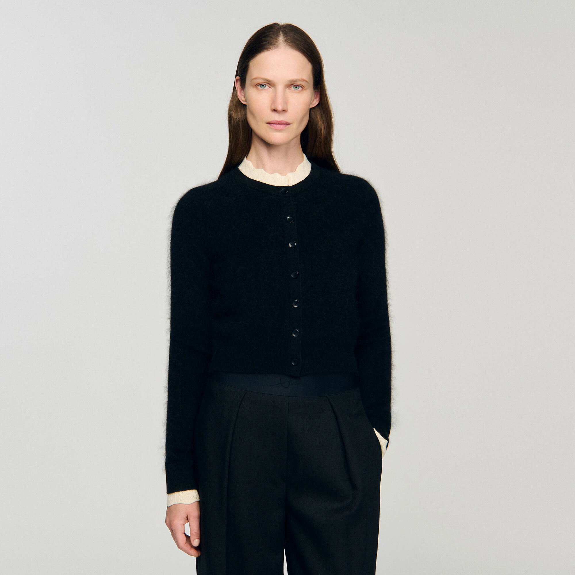 Cardigan con collo a puntoelle