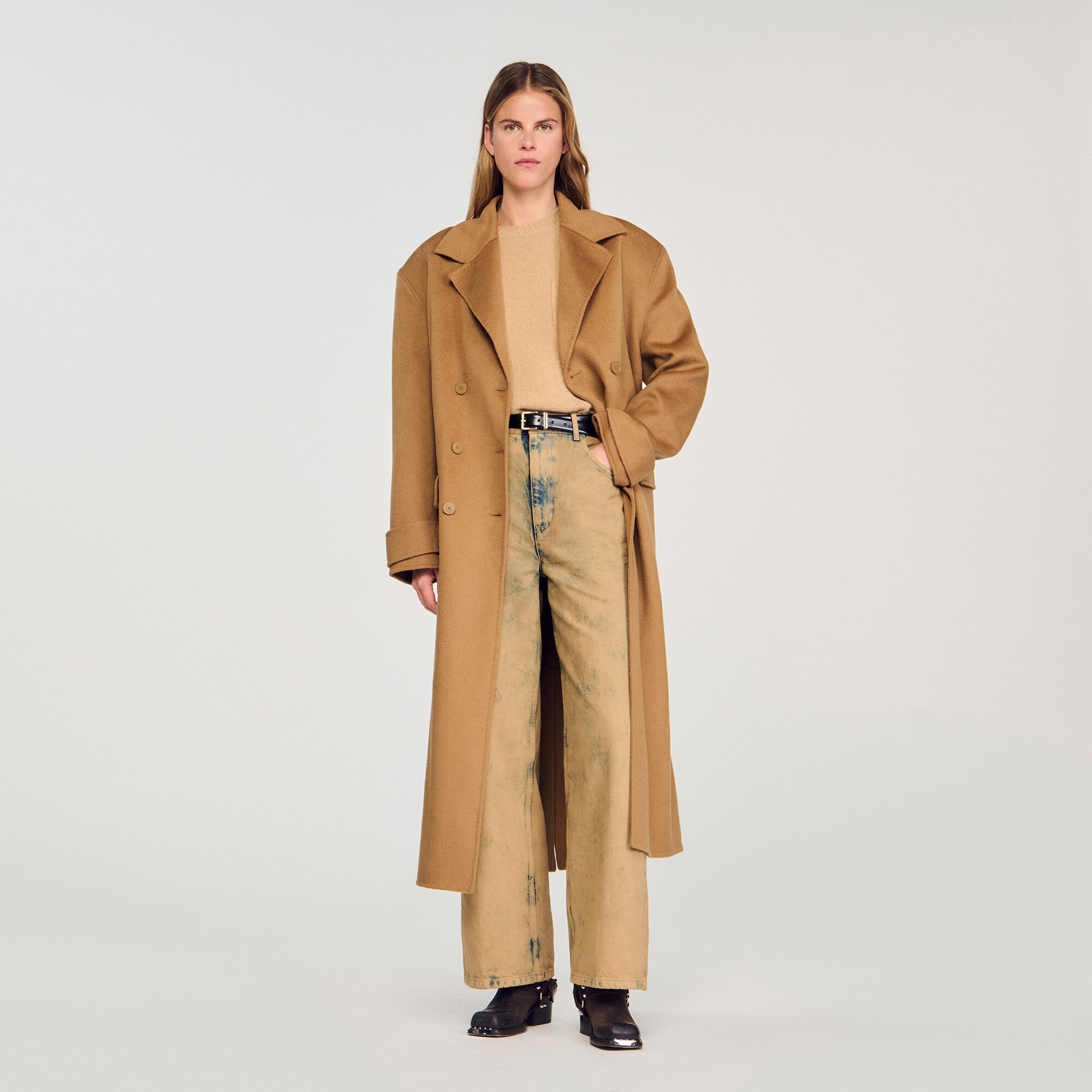 Cappotto in lana oversize con sciarpa rimovibile