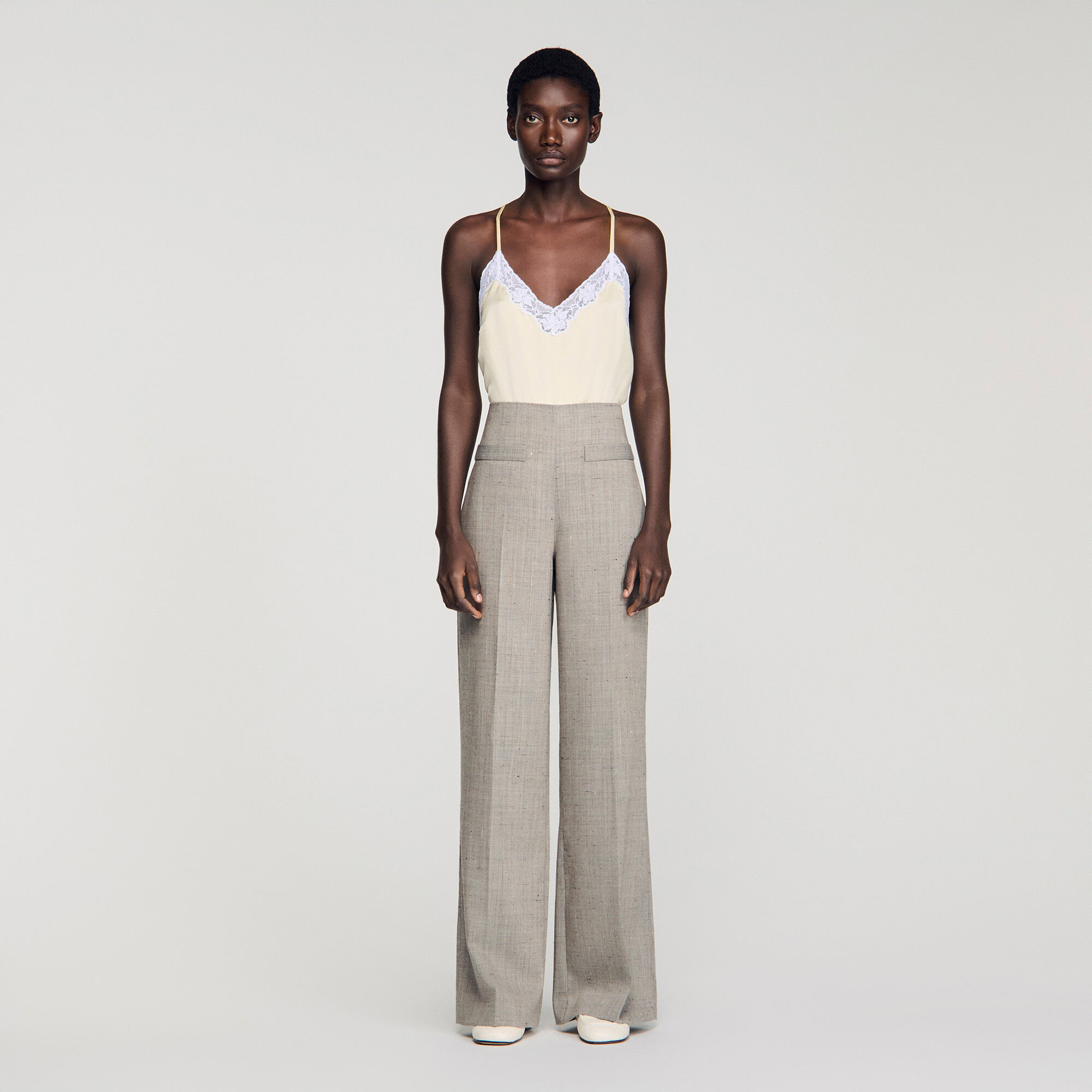 Pantaloni in lana a quadri con taglio ampio