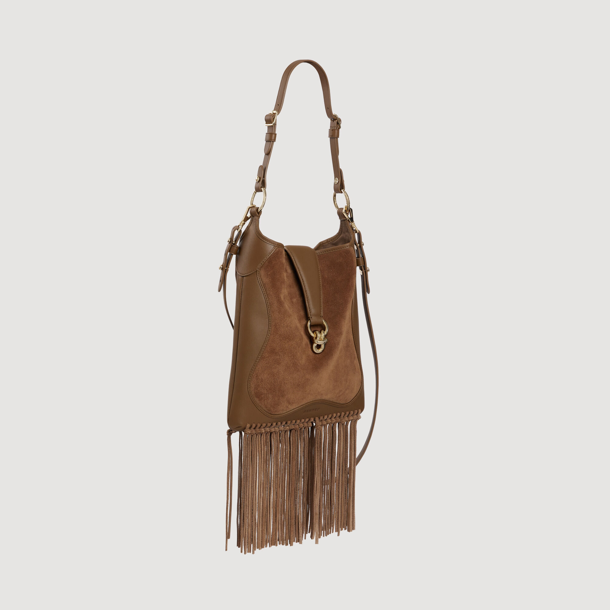 Borsa in pelle e camoscio con frange