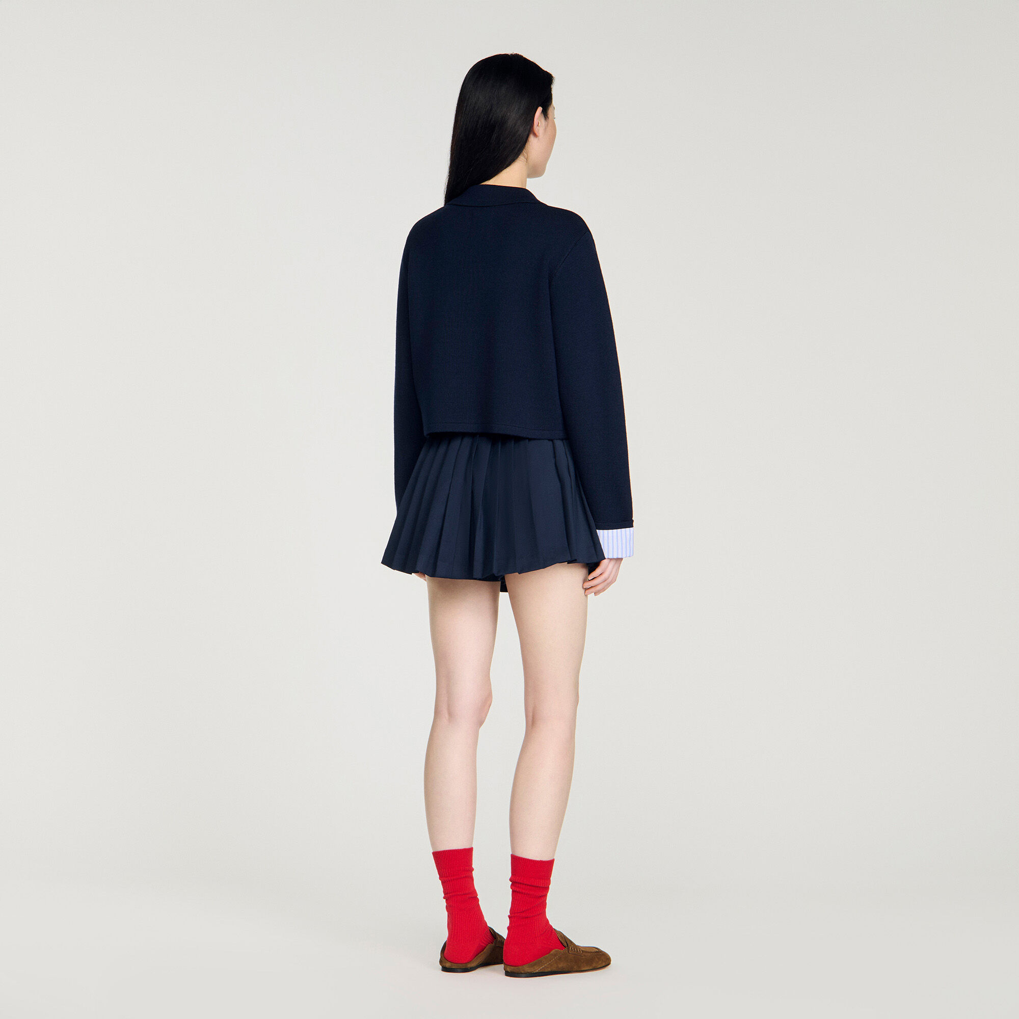 Cardigan in lana con collo a polo
