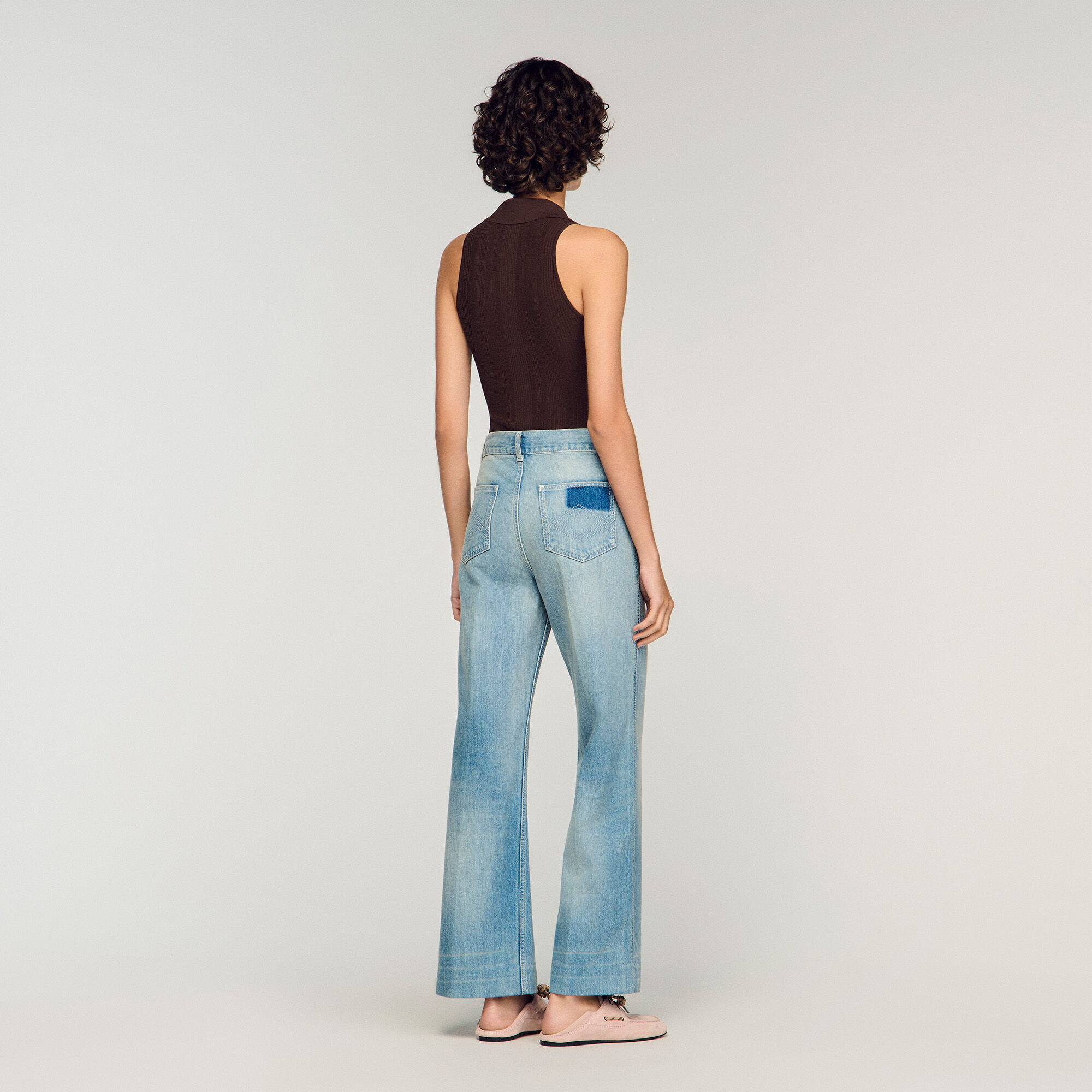 Jeans in cotone dritti con cerniera sbiaditi