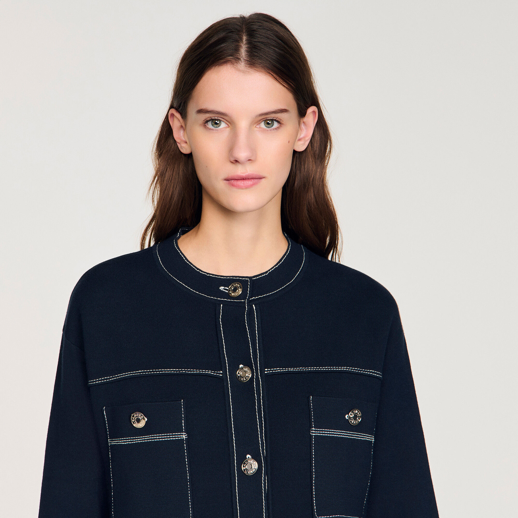 Cardigan con punti a contrasto