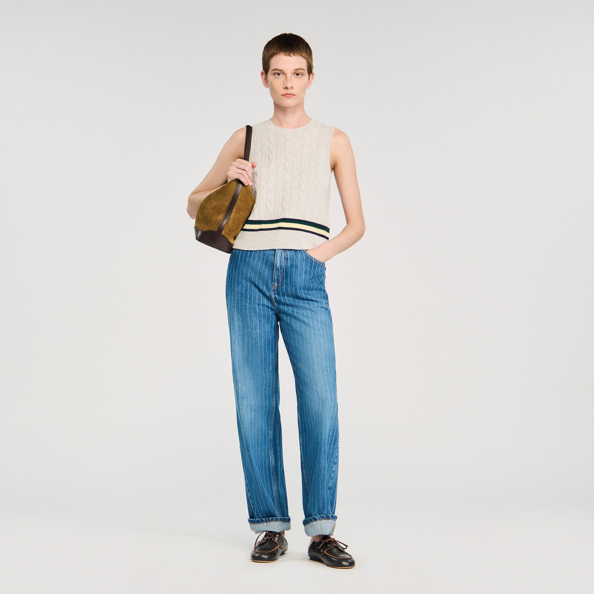 Jeans a vita alta con righe verticali