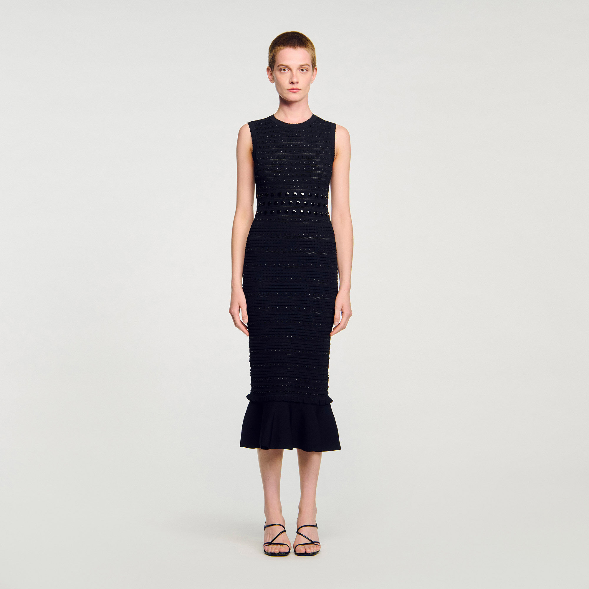 Vestito midi a maglia con borchie