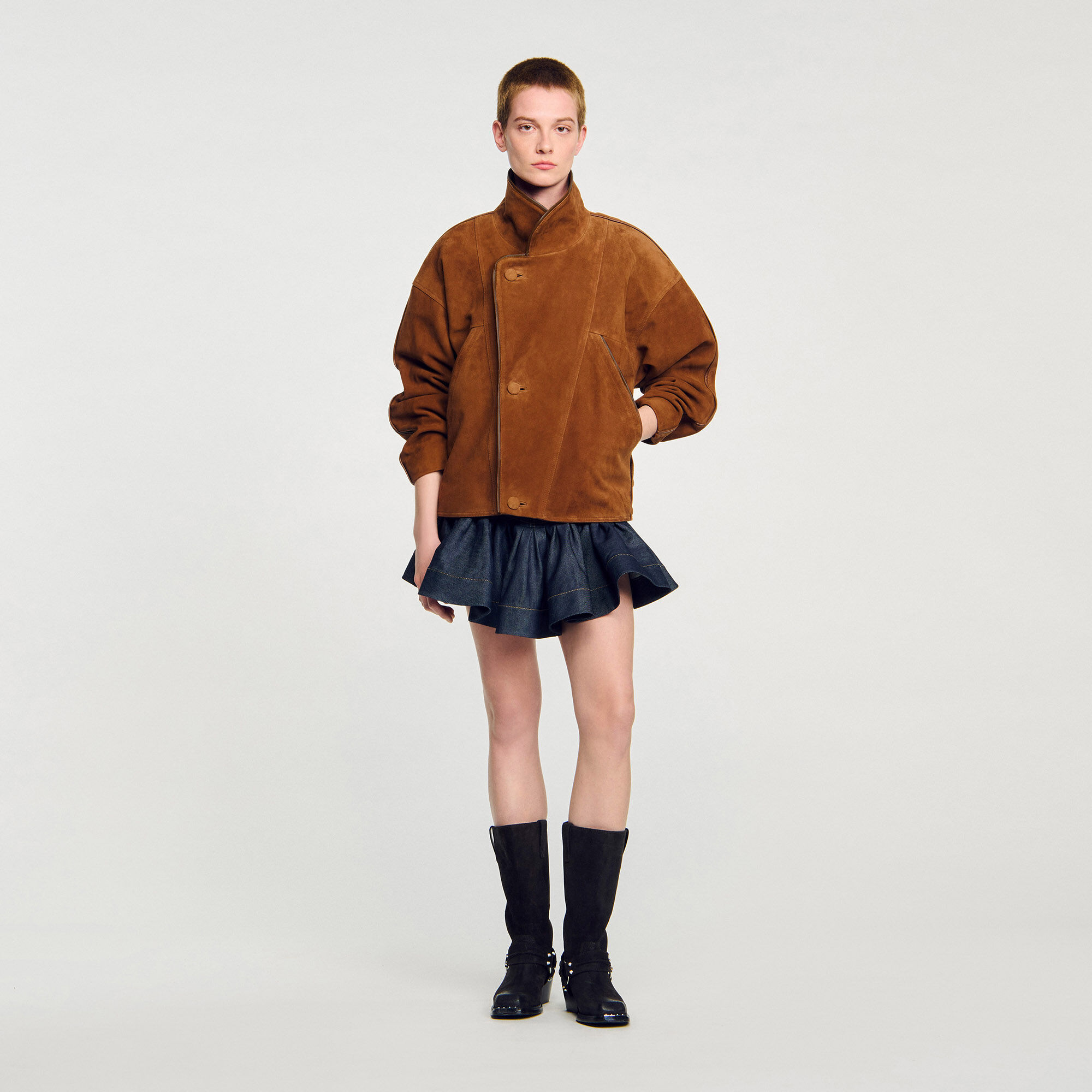 Giubbotto in pelle di capra oversize