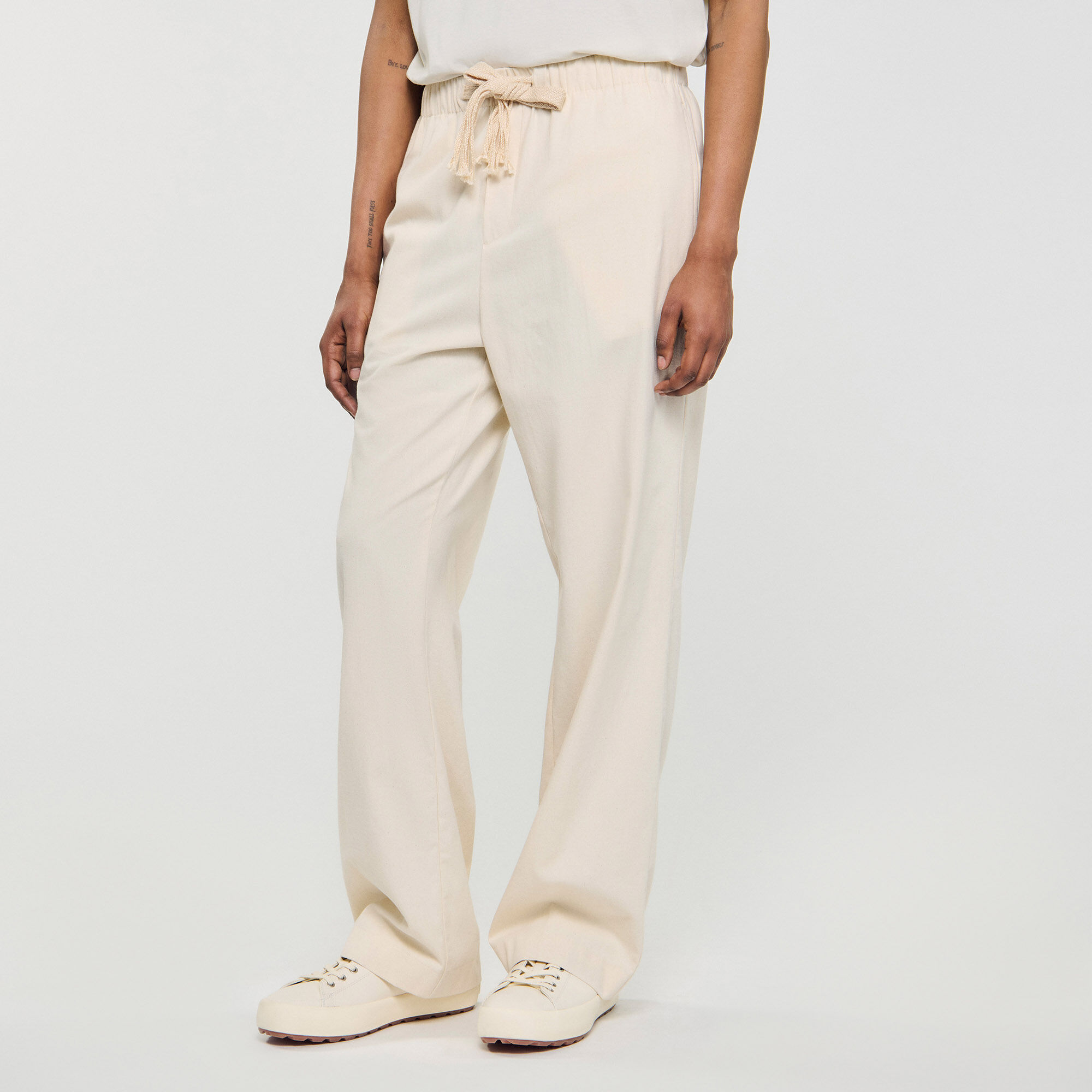 Pantaloni in cotone elastici a gamba larga