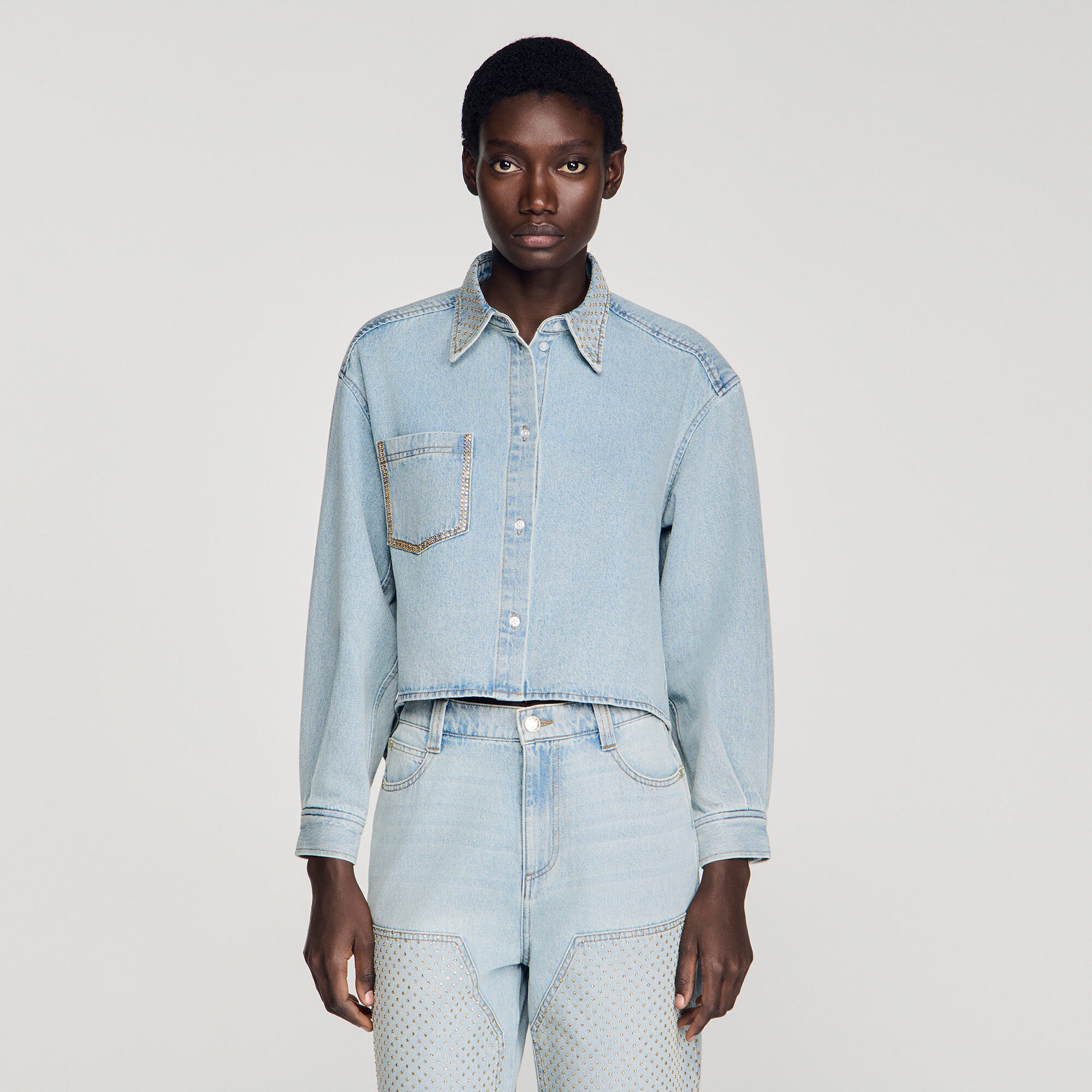 Camicia in denim corta con strass