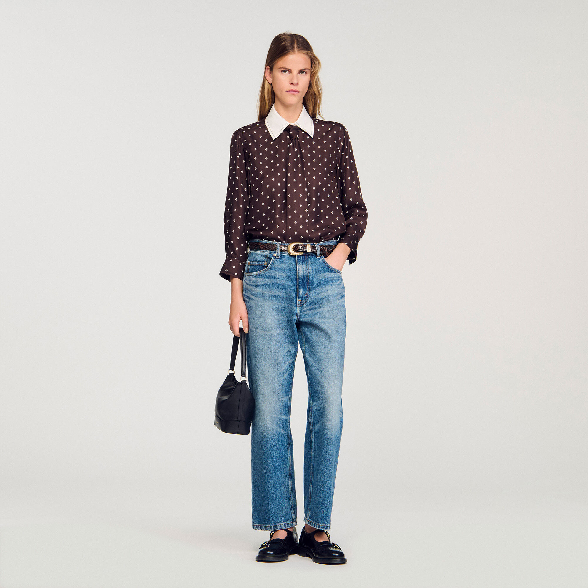 Camicia stampata fluida con cravatta rimovibile