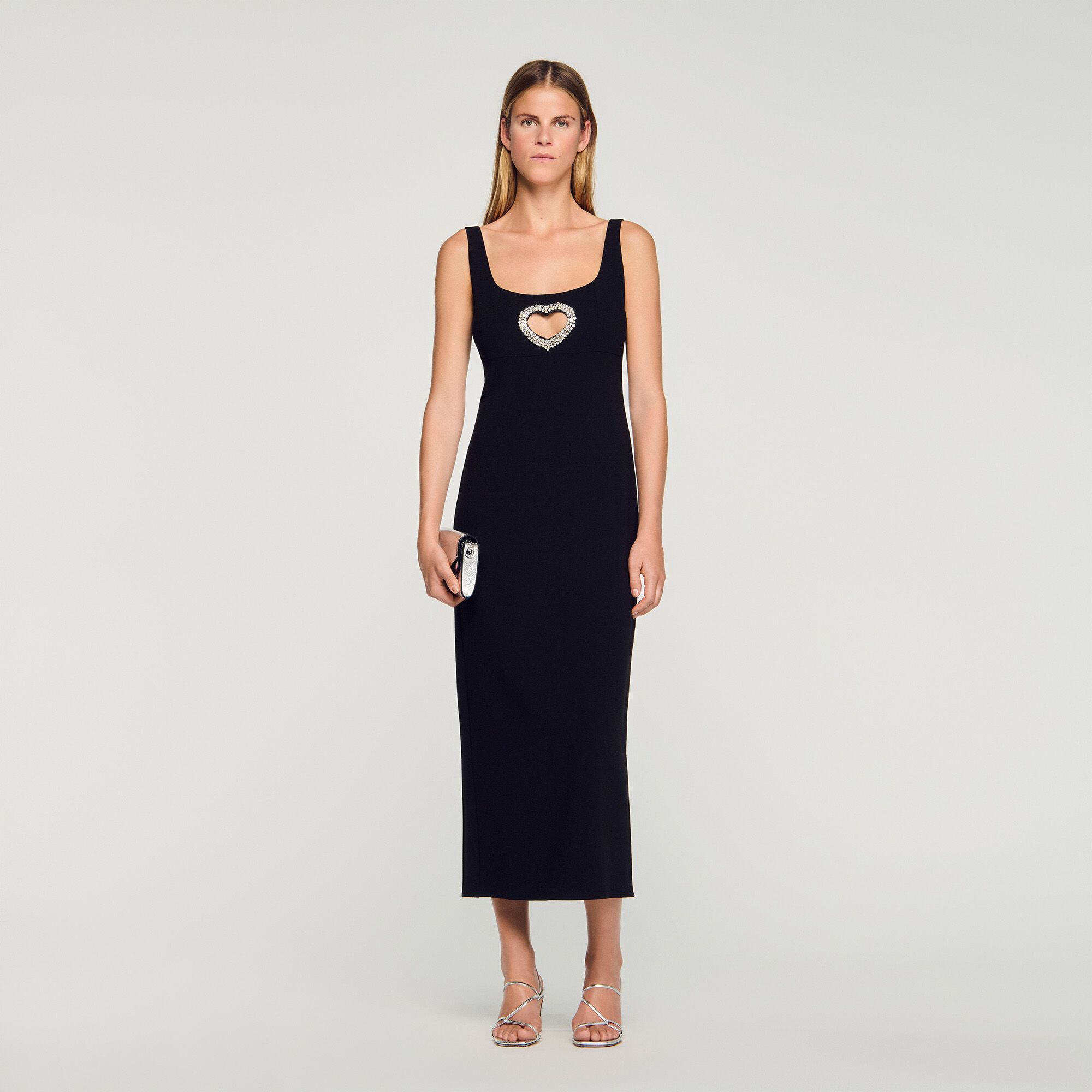 Vestito lungo con cuore in cristalli