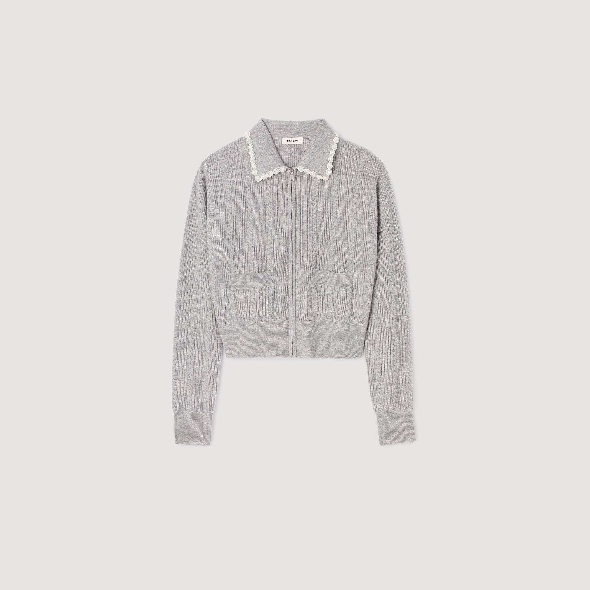 Cardigan con colletto in perline