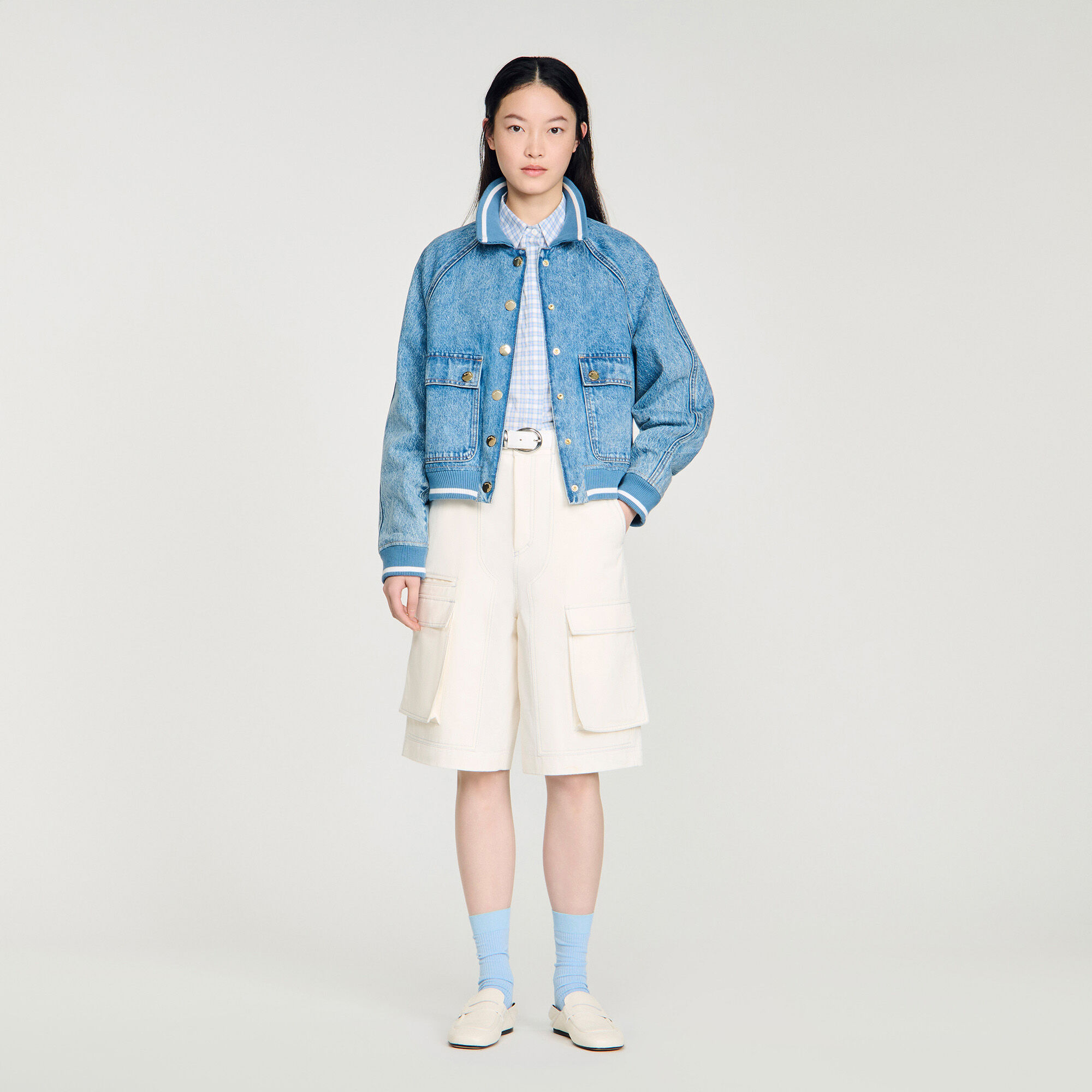 Giubbotto in denim con bordi a costine
