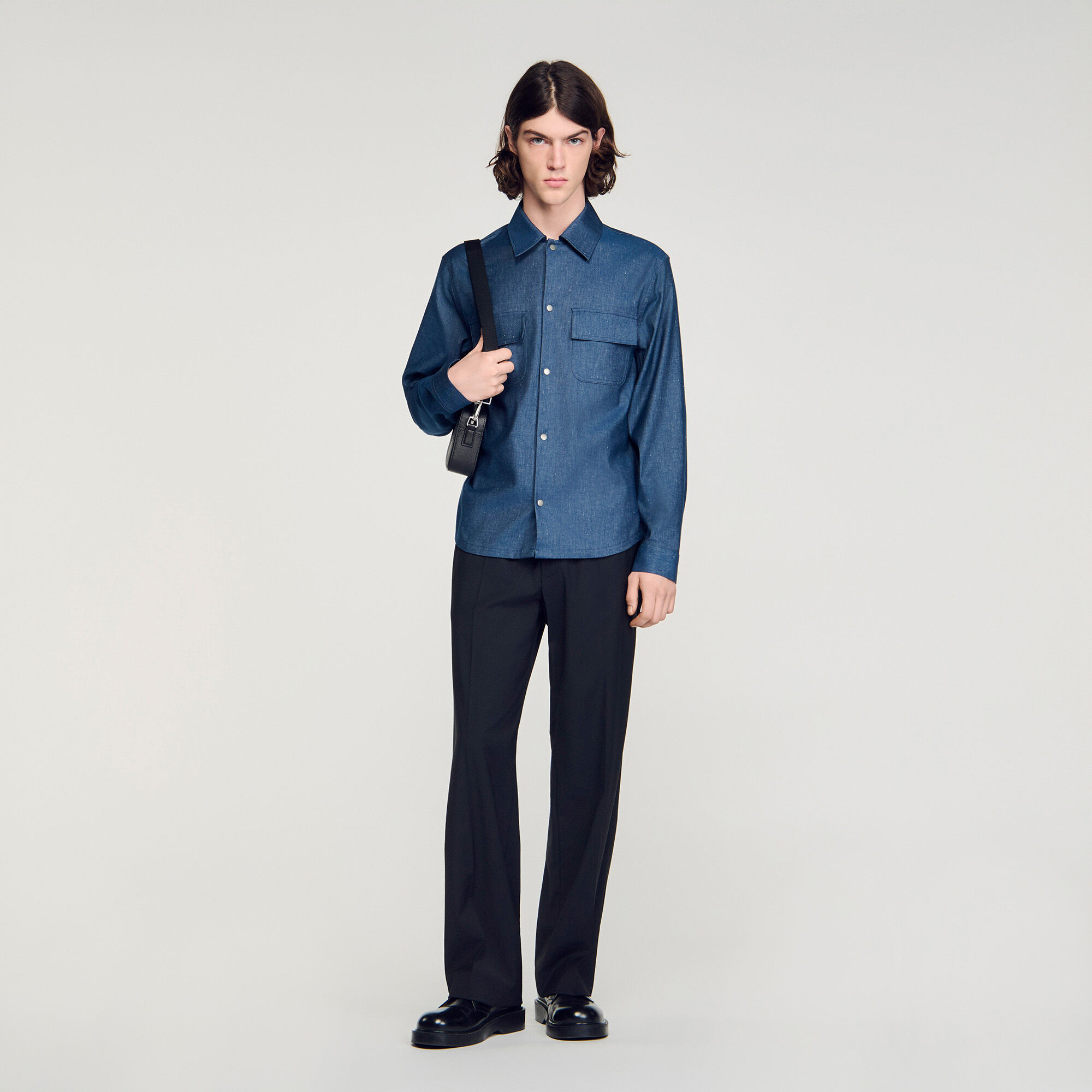 Camicia in cotone e lino con effetto denim