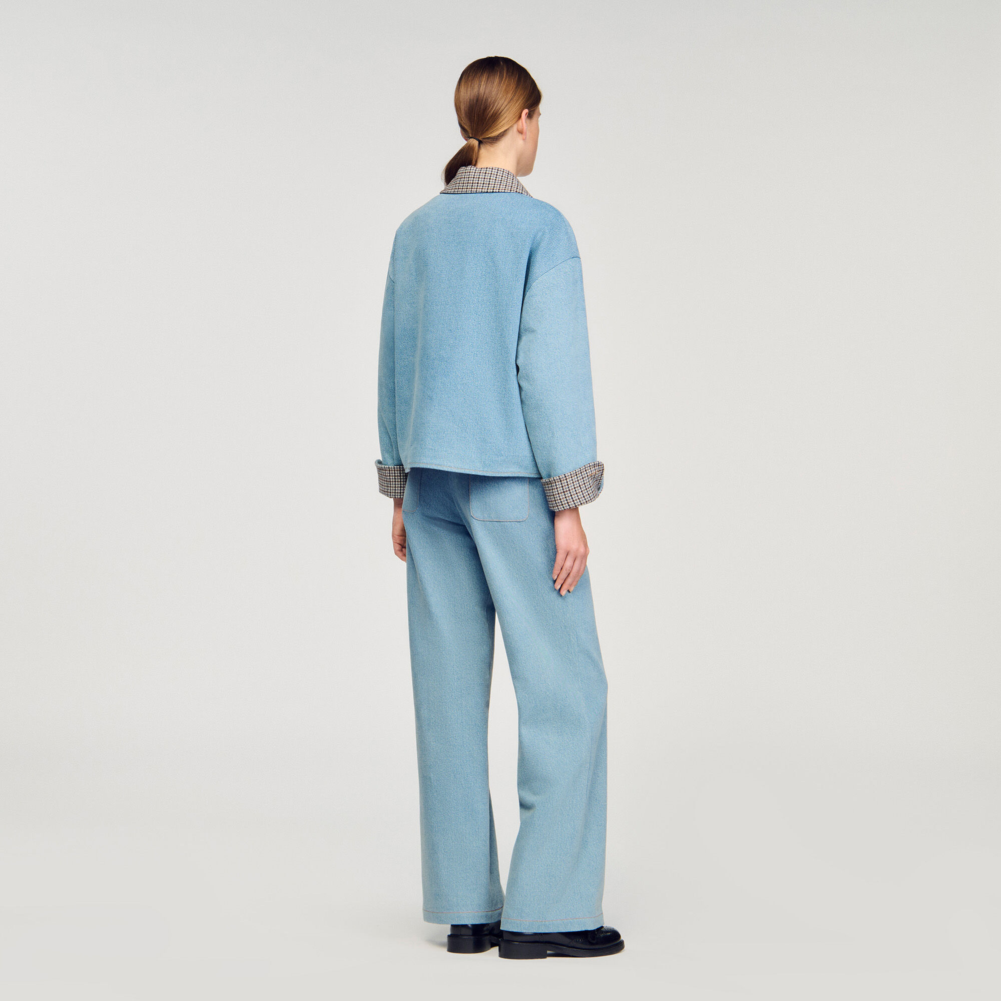 Giubbotto in denim con colletto a quadri