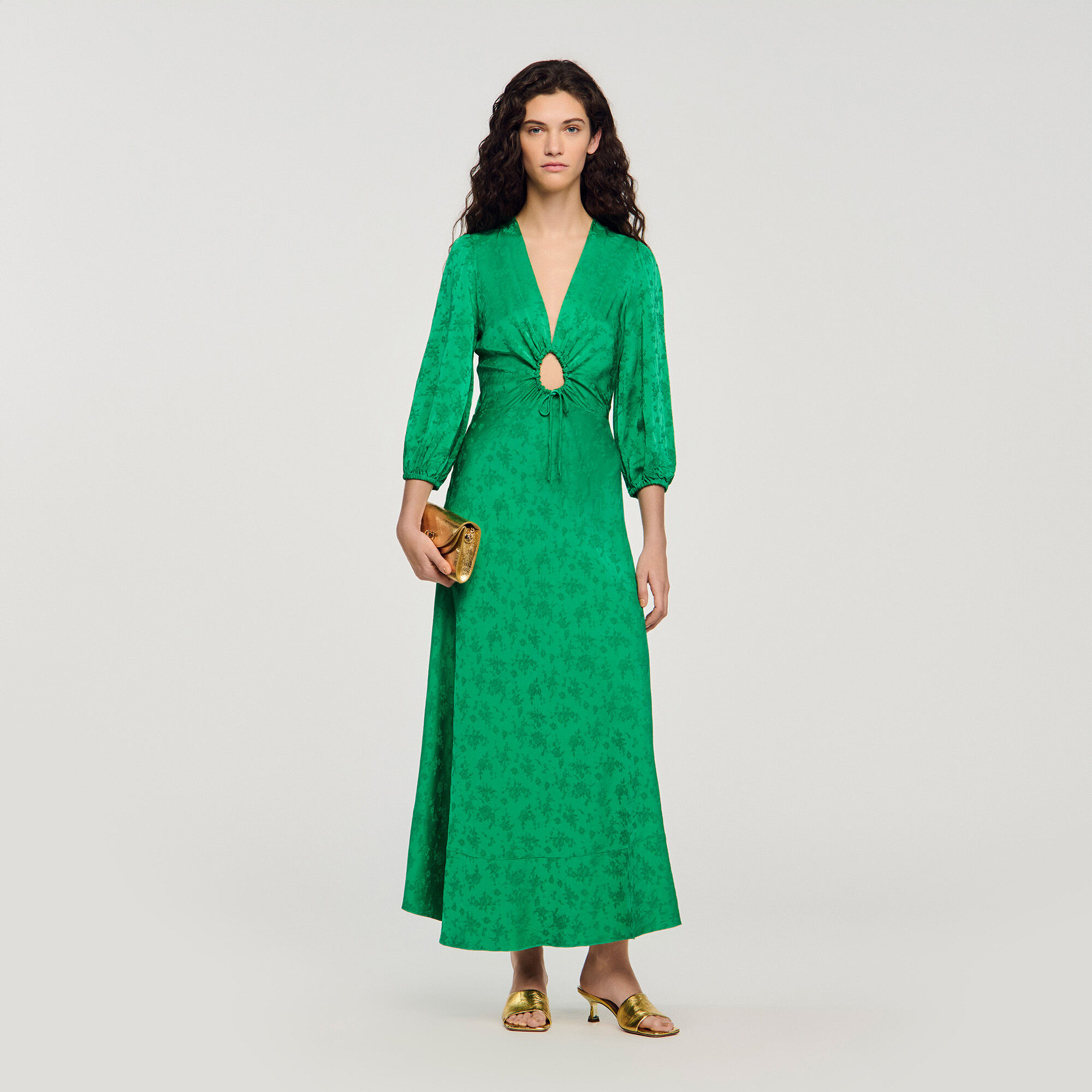 Abito lungo in jacquard floreale