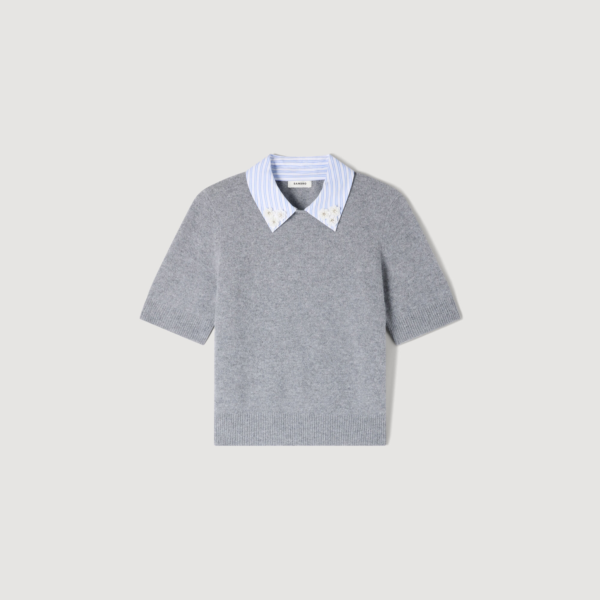 Pullover in lana con colletto staccabile