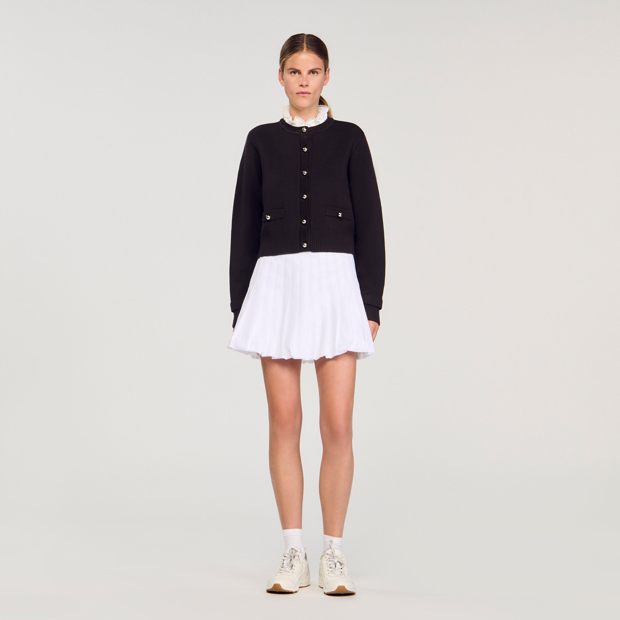 Cardigan con colletto a volant rimovibile