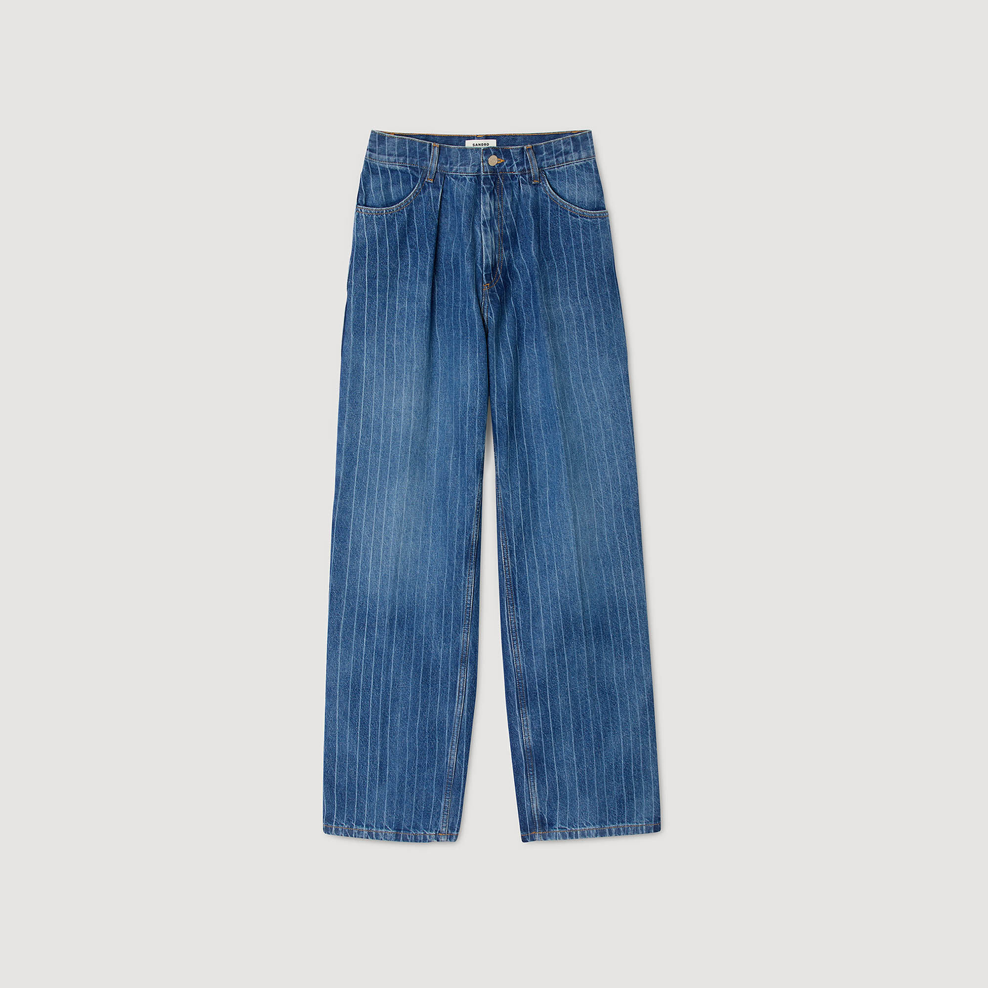 Jeans a vita alta con righe verticali