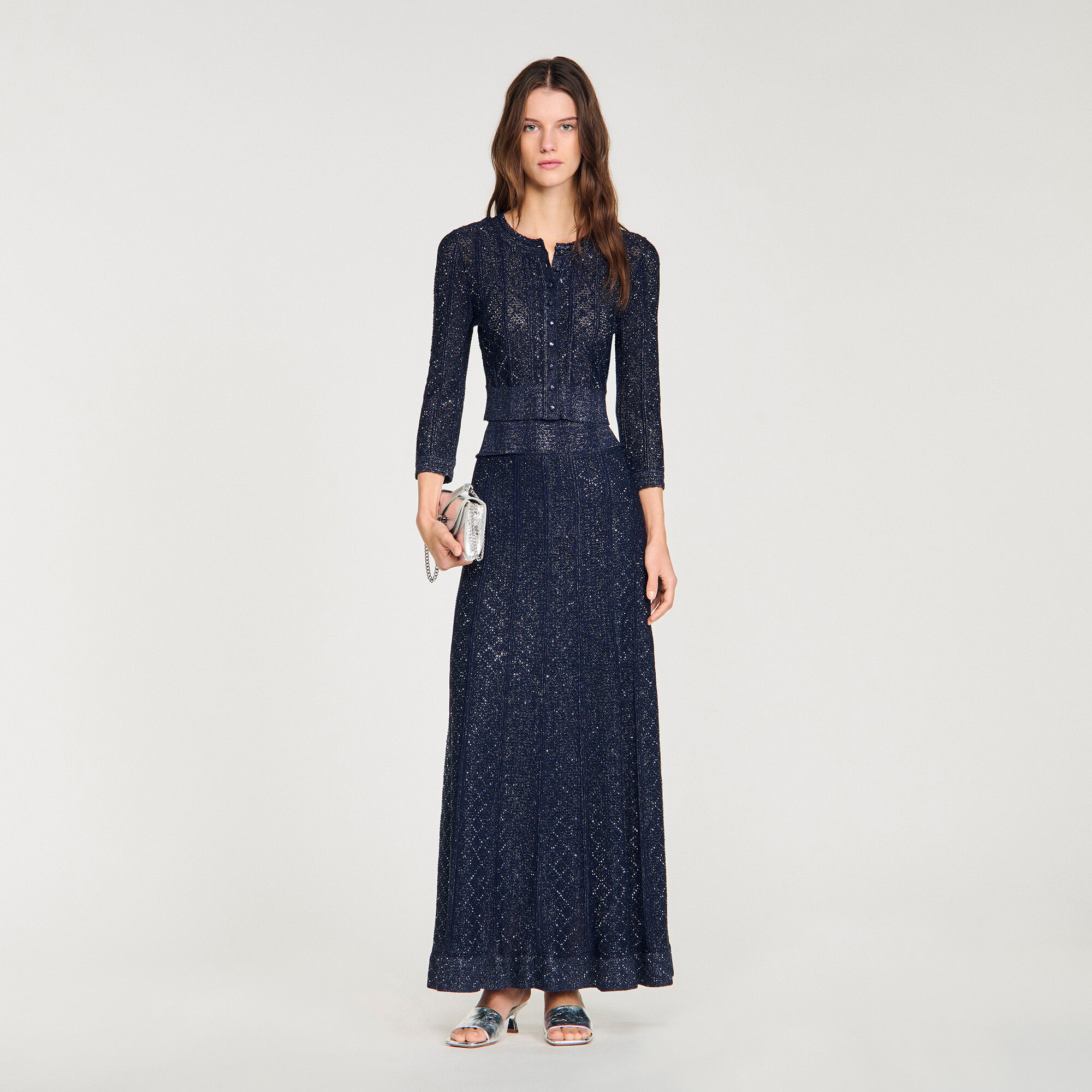 Maxigonna in maglia con strass