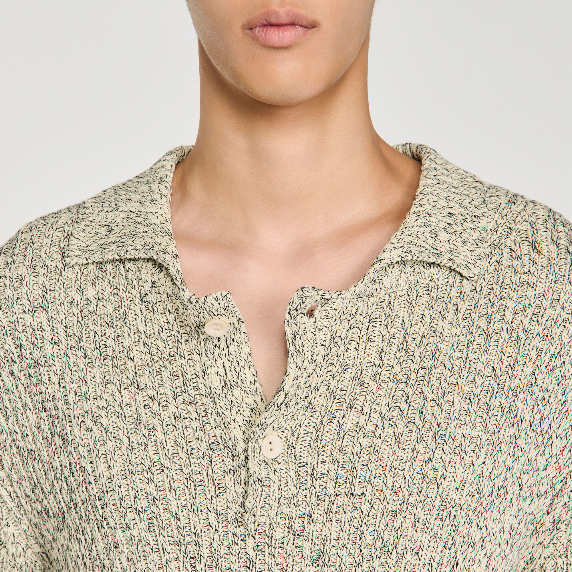 Maglietta in cotone lavorato a maglia con effetto marl