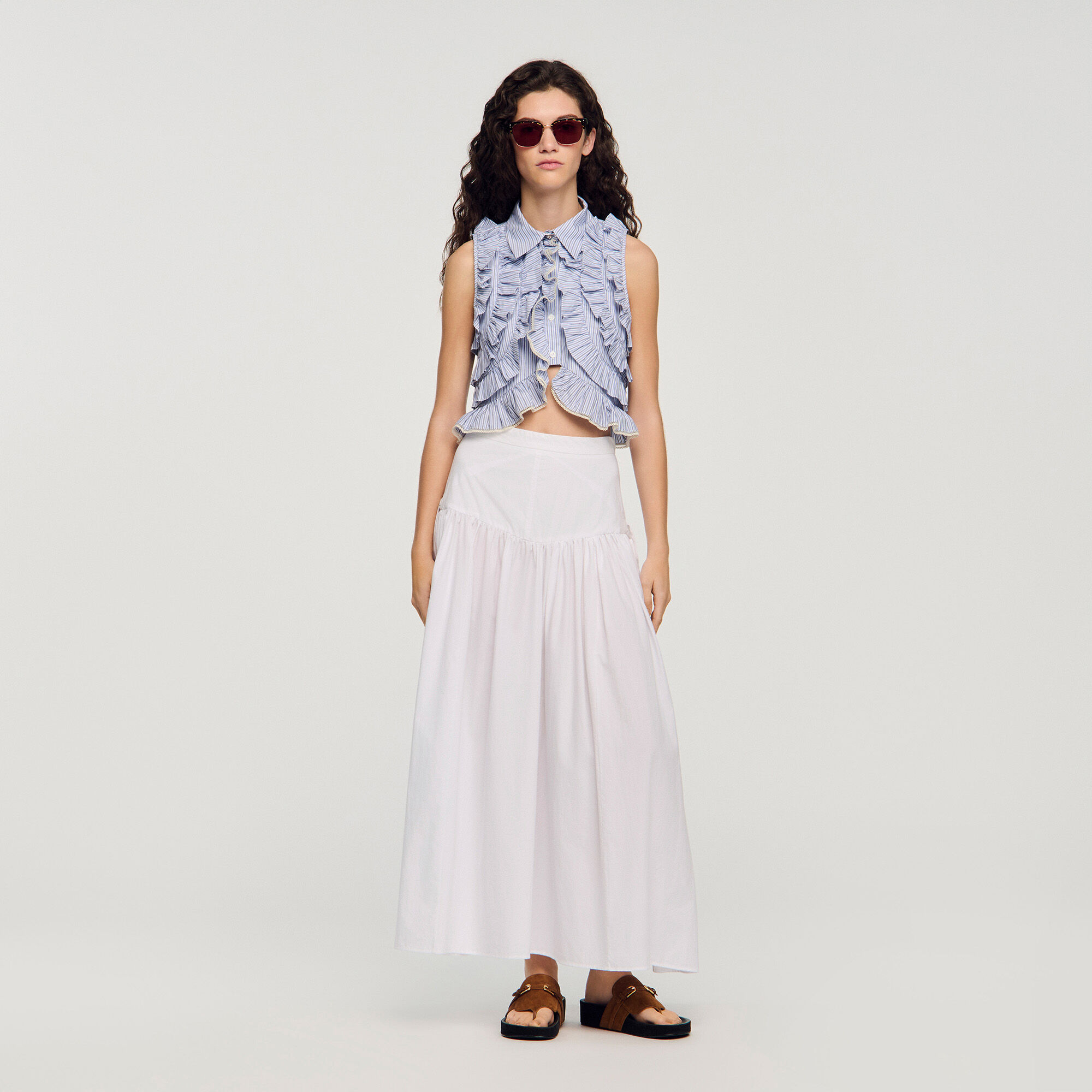Maxi gonna in poplin con nastri