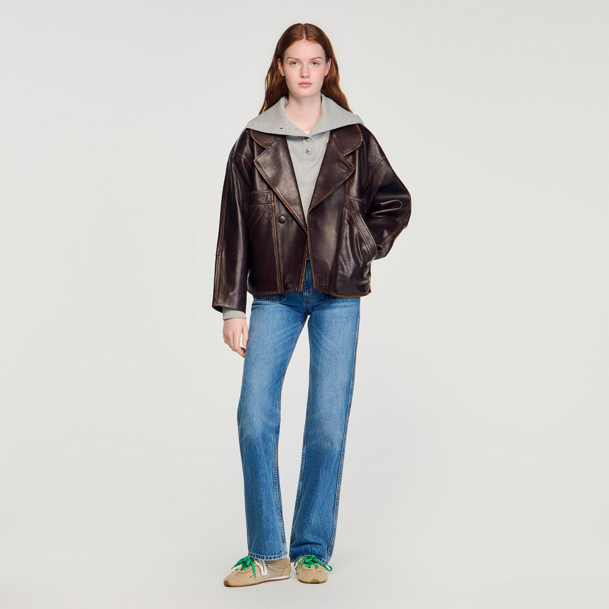 Giubbotto in pelle oversize