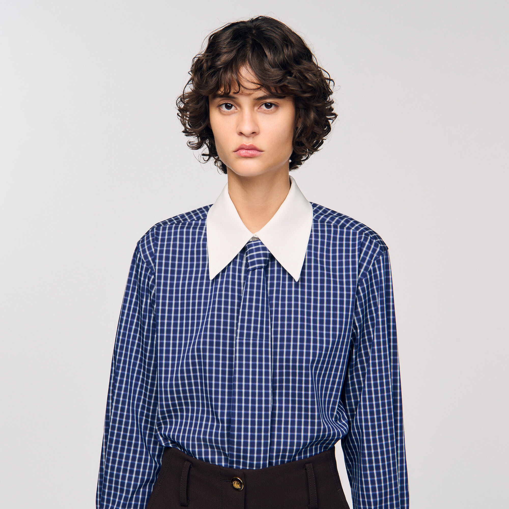 Camicia a quadri con cravatta rimovibile