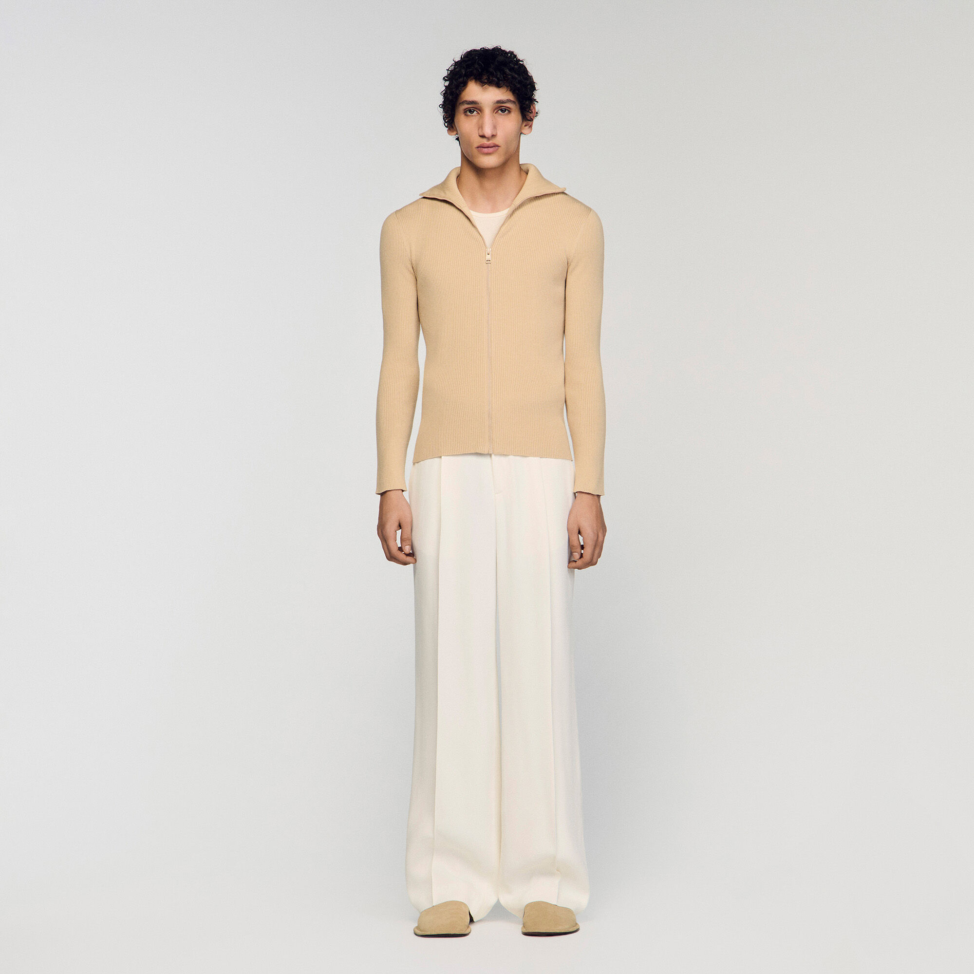 Cardigan con cerniera e colletto rigido