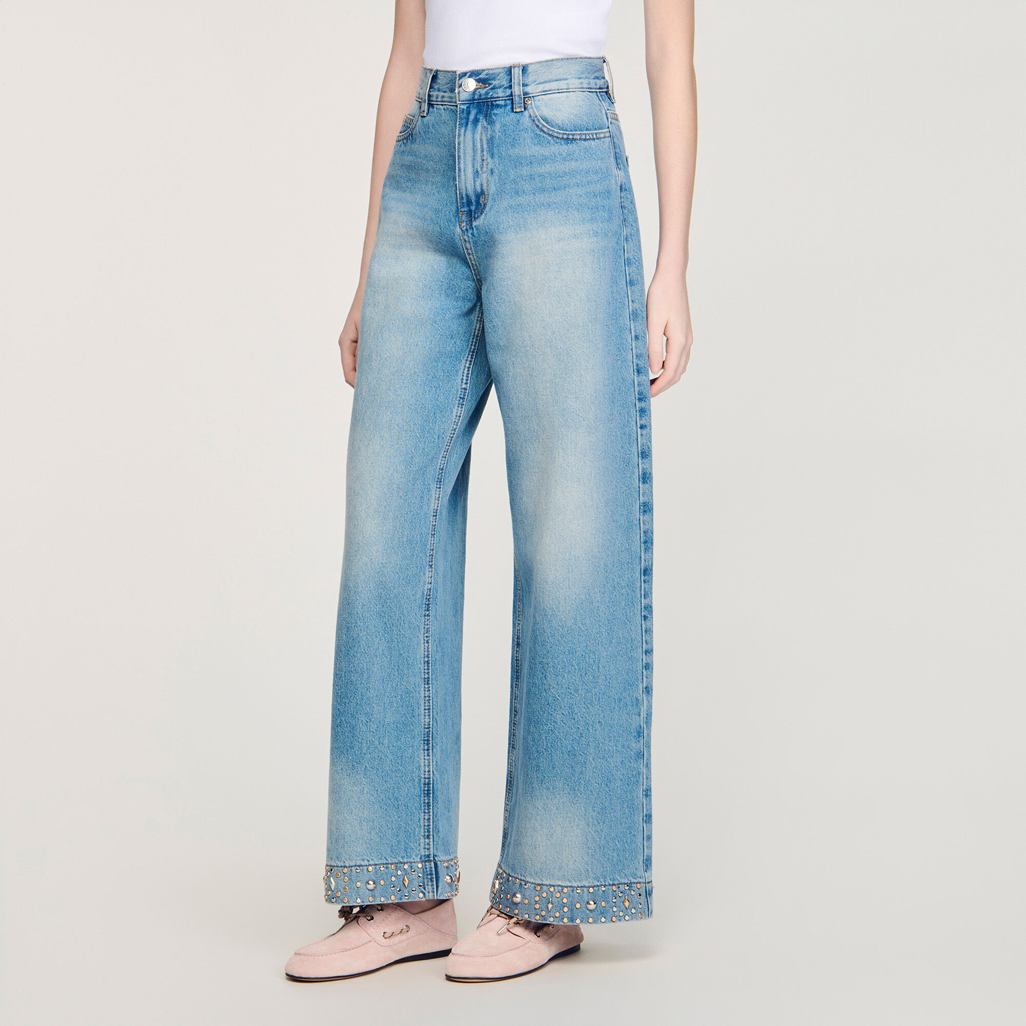 Jeans a vita dritta con strass