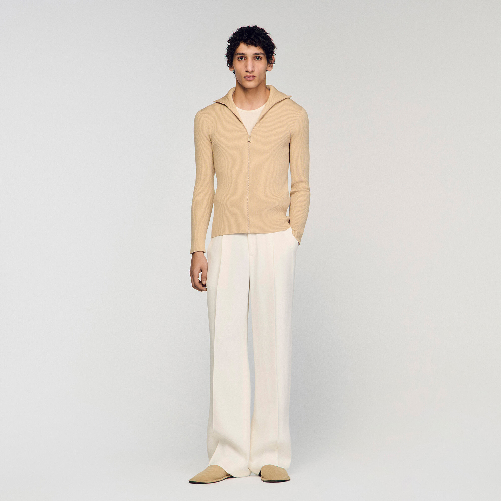 Cardigan con cerniera e colletto rigido