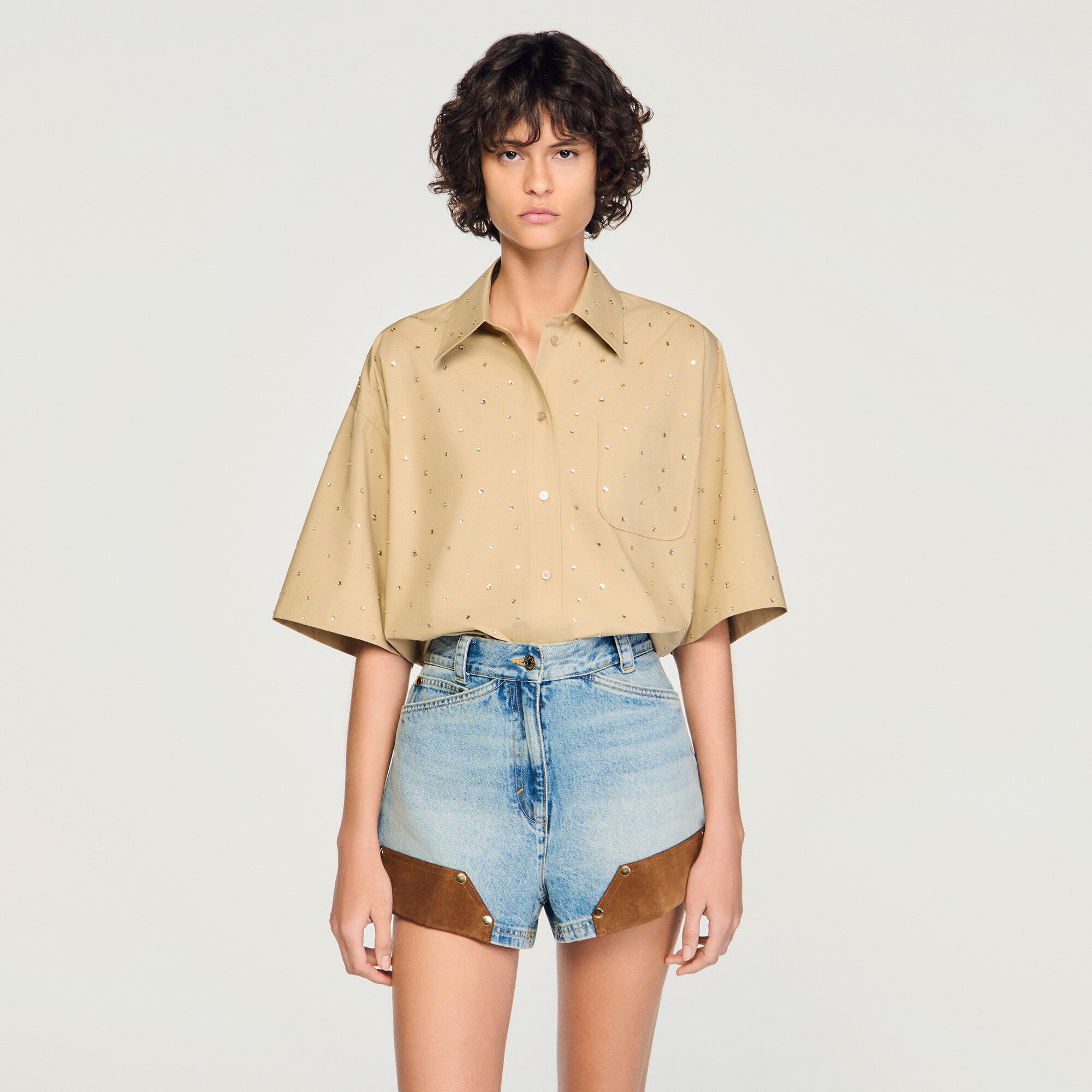 Camicia in cotone con strass