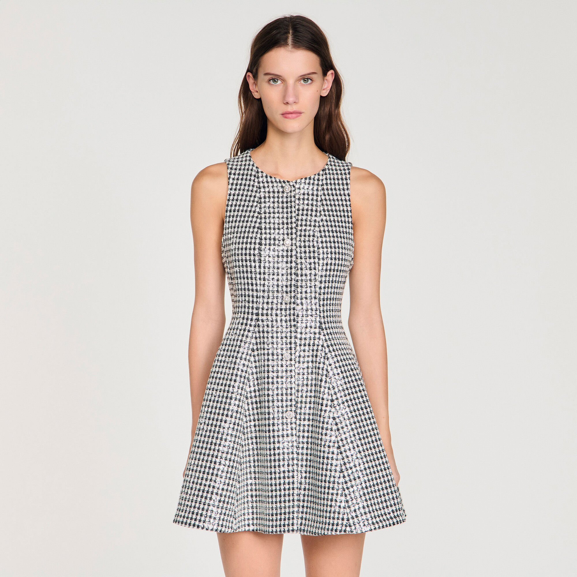 Mini vestito in tessuto tweed e paillettes