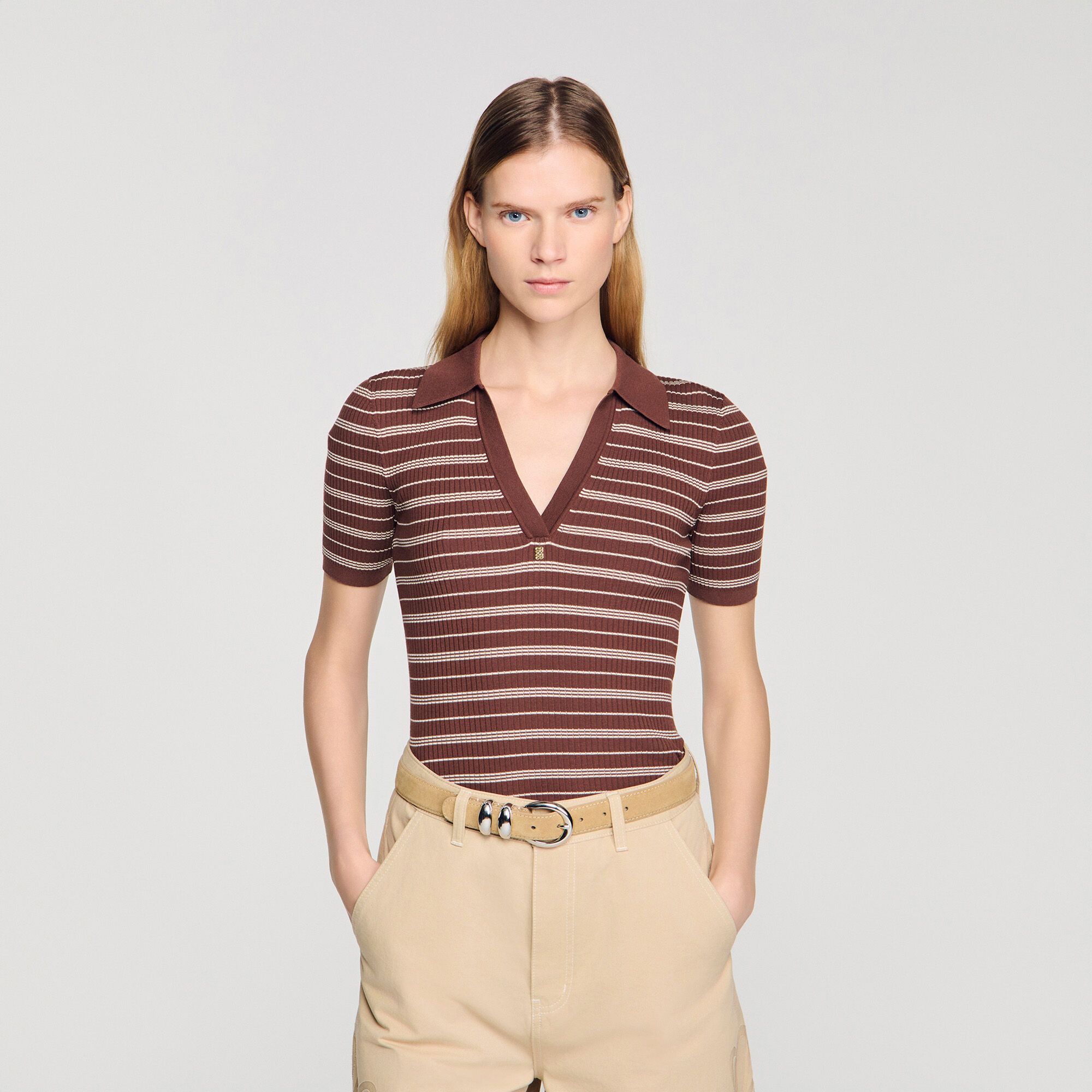 Pullover a collo a V con righe
