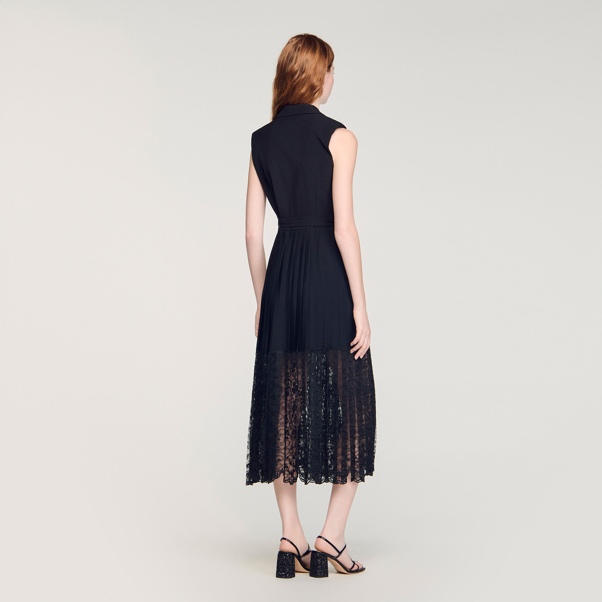 Abito midi con colletto in pizzo
