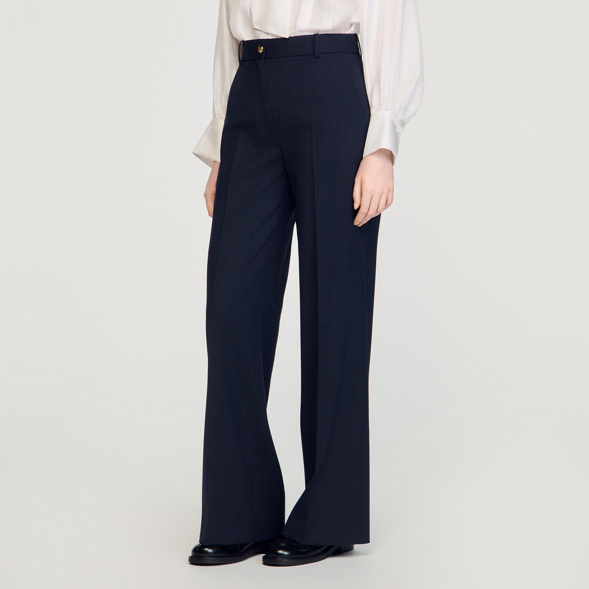 Pantaloni minimal con righe a gesso