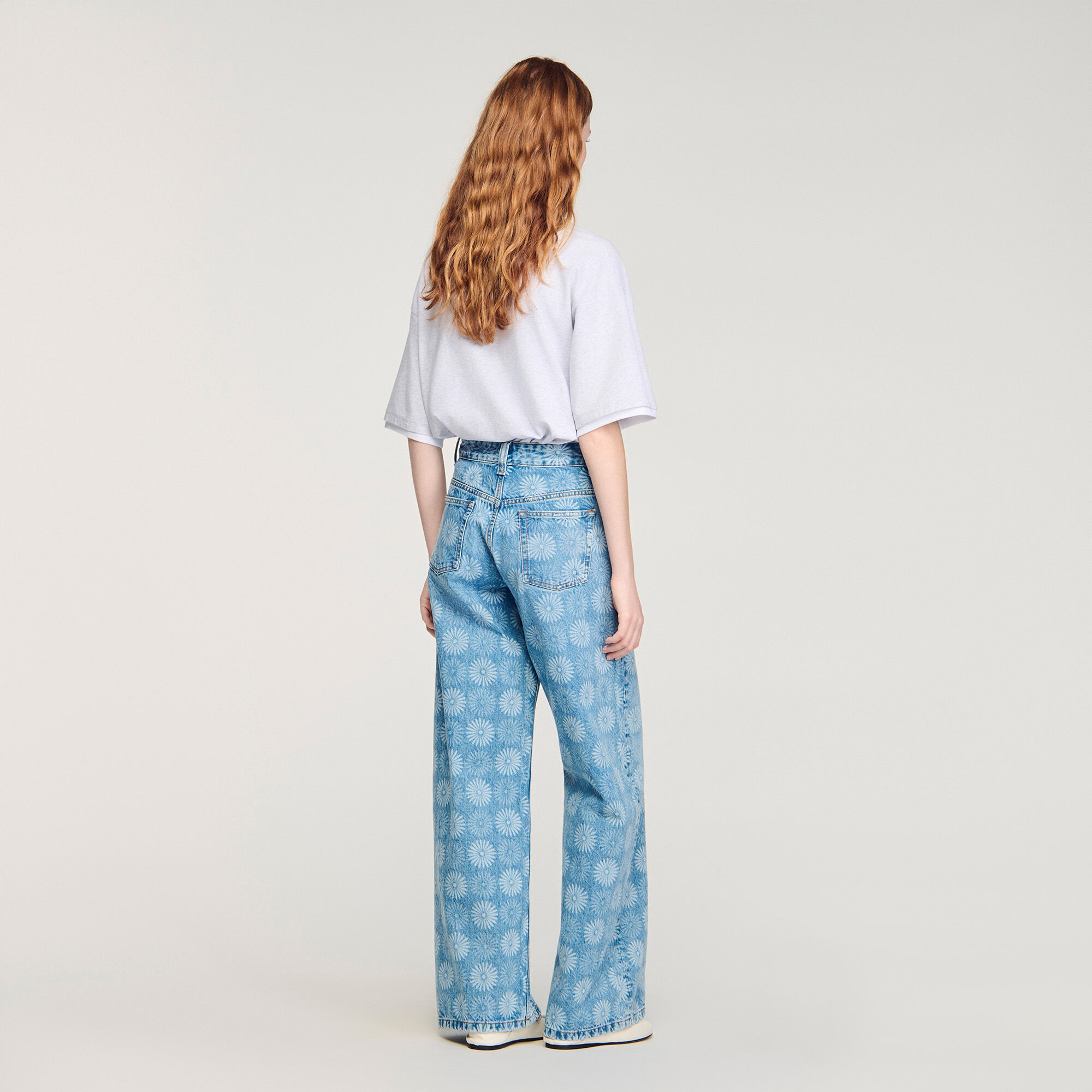 Jeans a vita alta con stampa floreale
