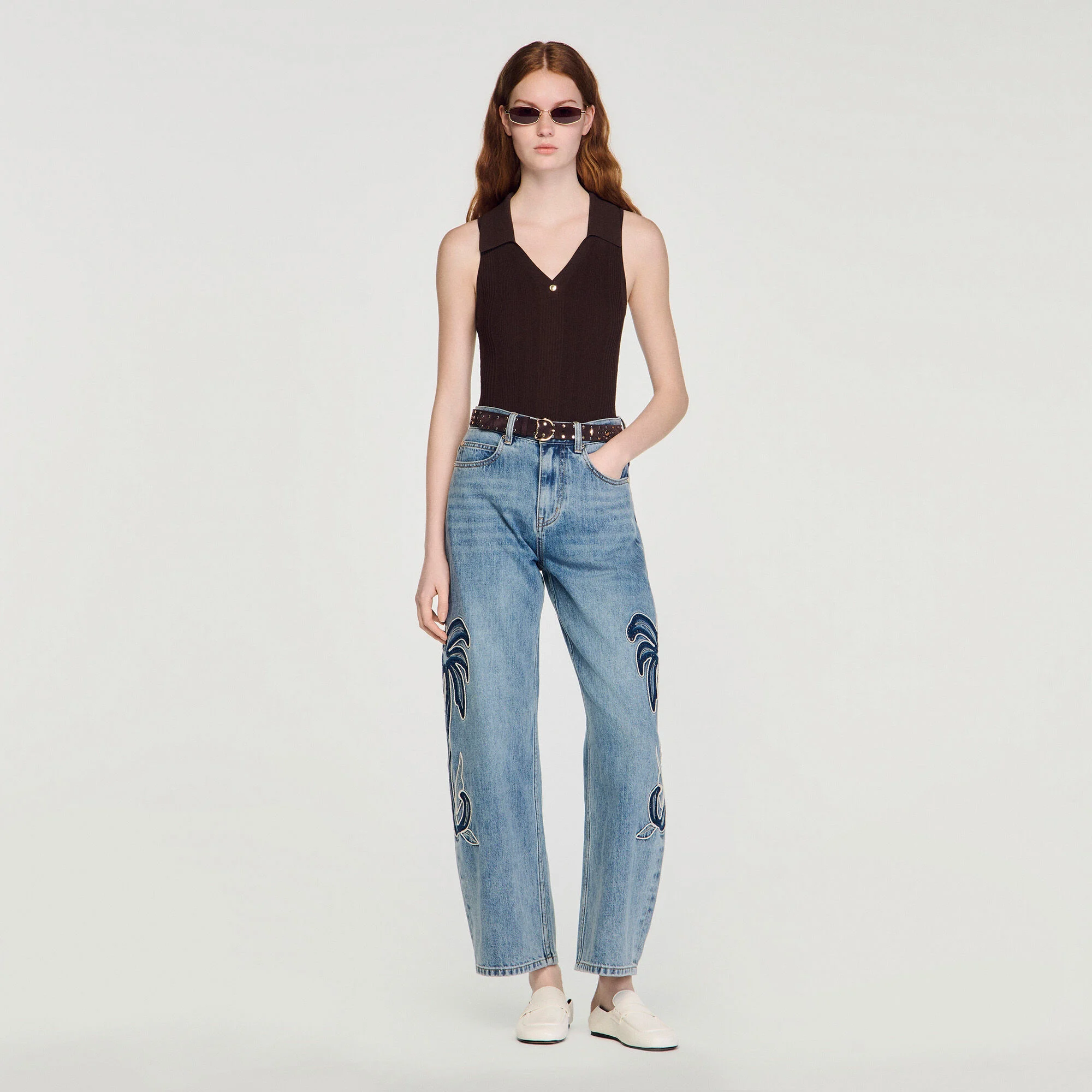 Body a maglia con spacchi e colletto polo