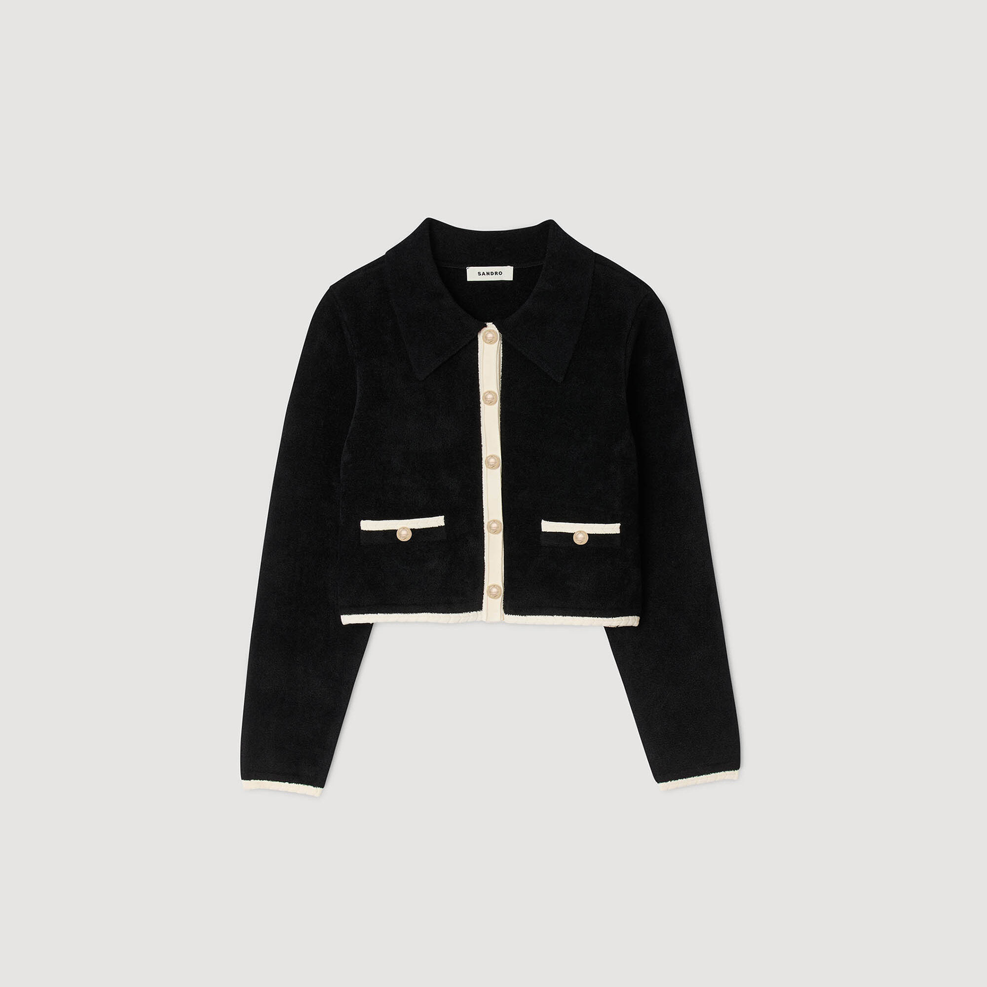 Cardigan con collo a risvolto bicolor