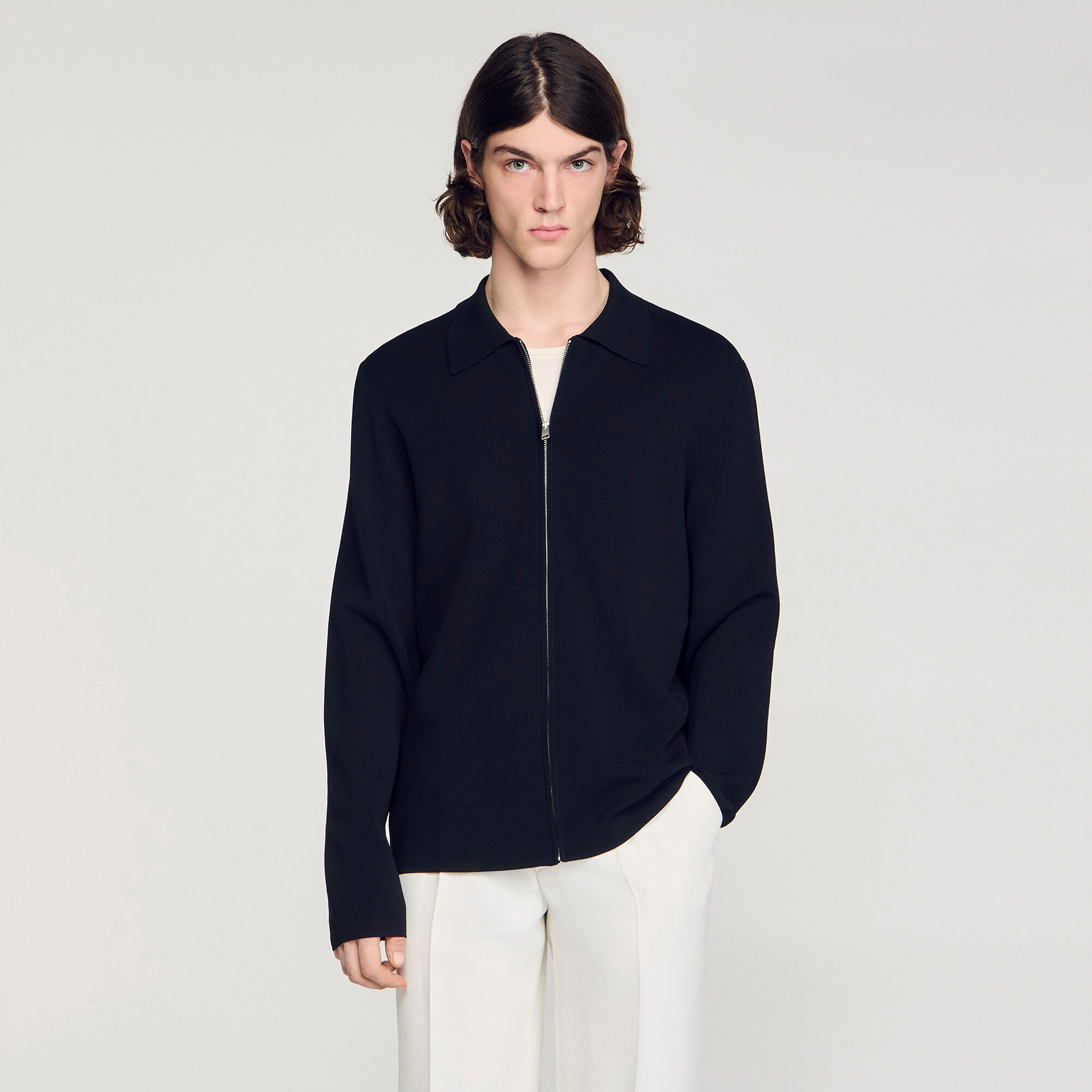 Cardigan in maglina con cerniera