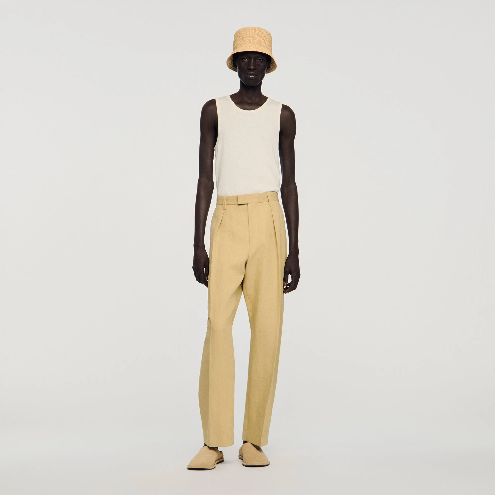 Pantaloni larghi in cotone e lino