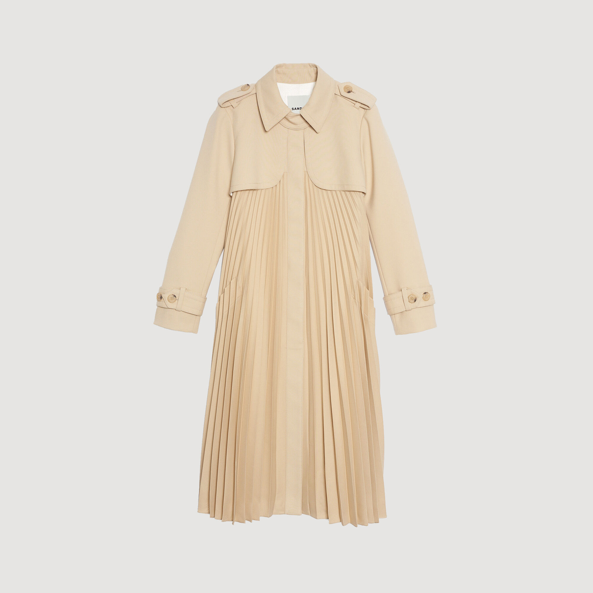 Cappotto trench con pieghe e cintura