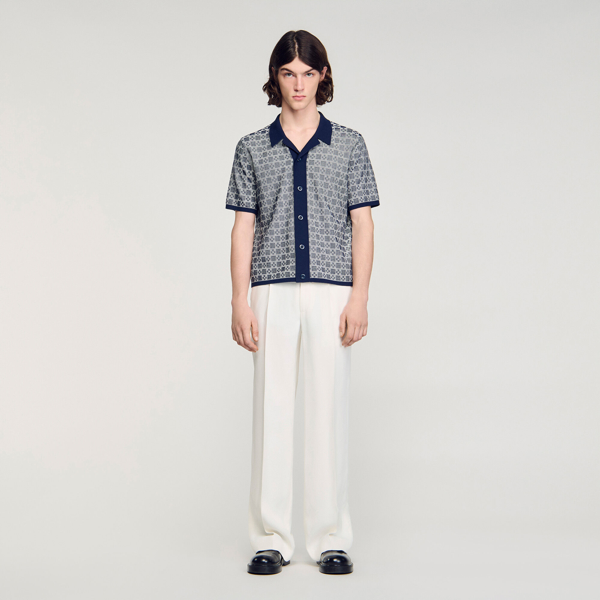Camicia jacquard quadrata con motivo a croce