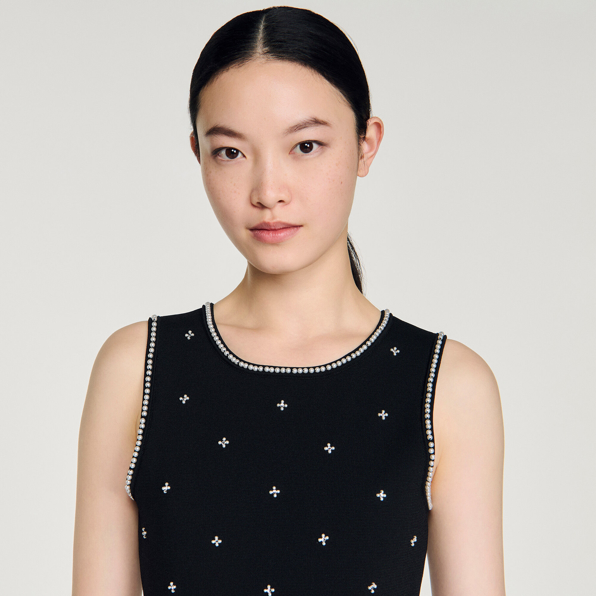 Vestito lungo con stampa floreale in strass