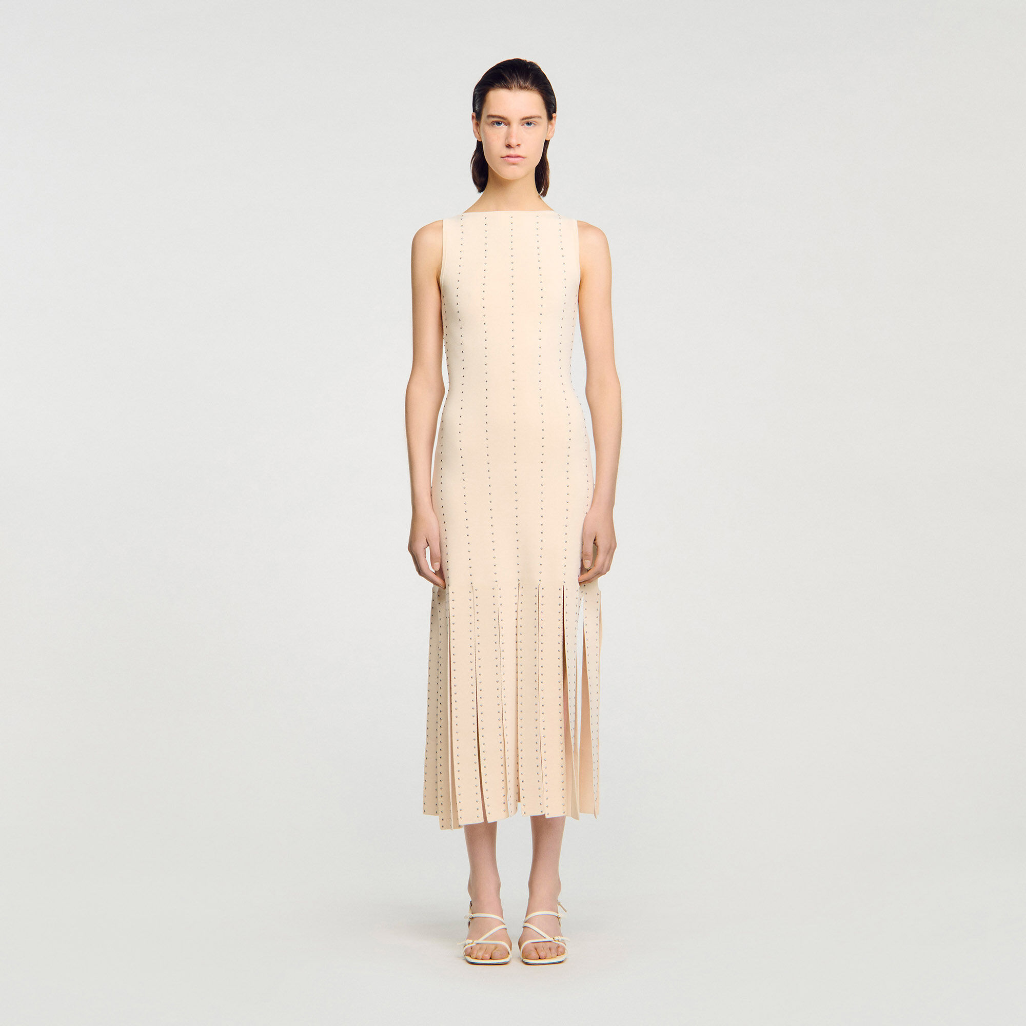Vestito lungo in maglia con frange