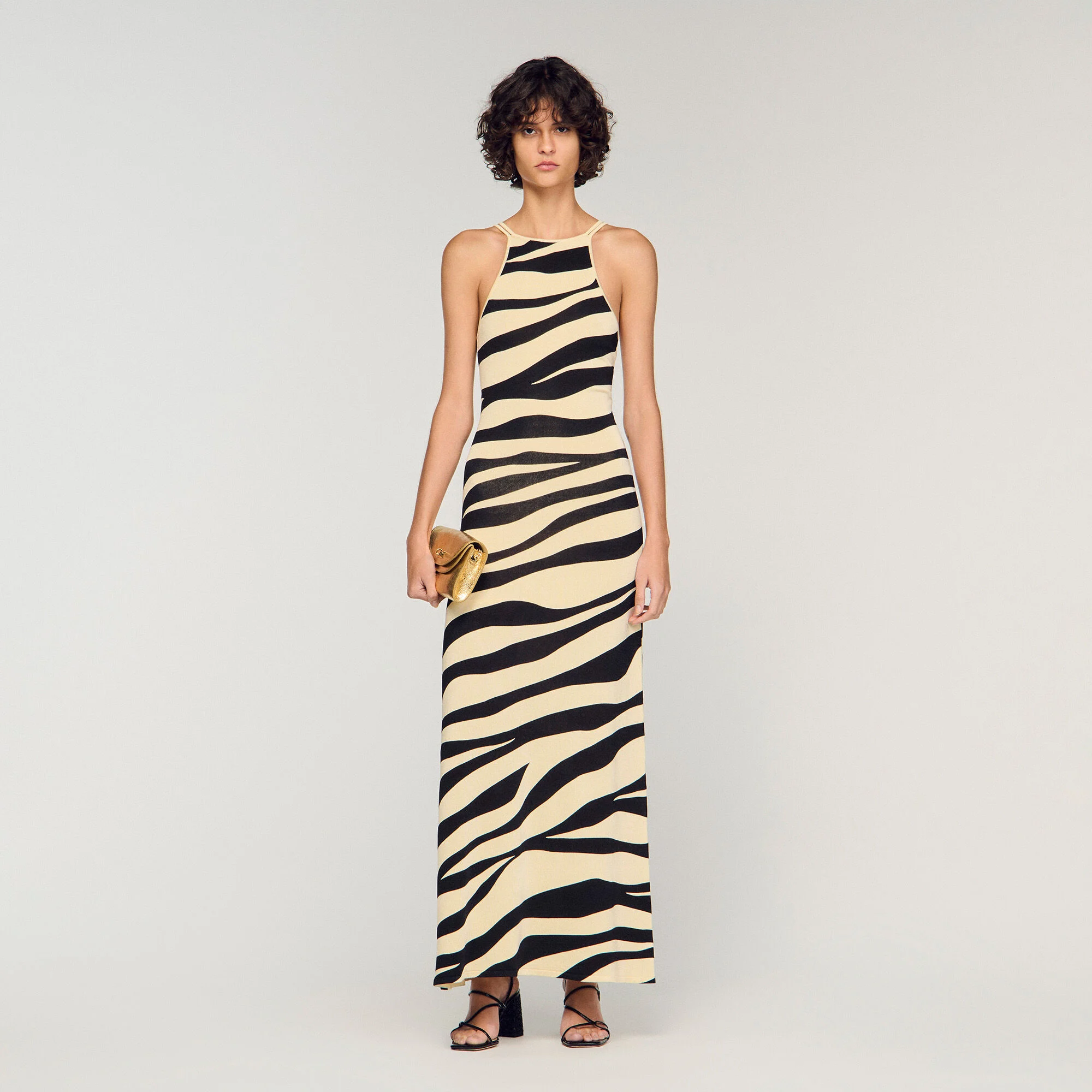 Vestito lungo in maglia con stampa zebra