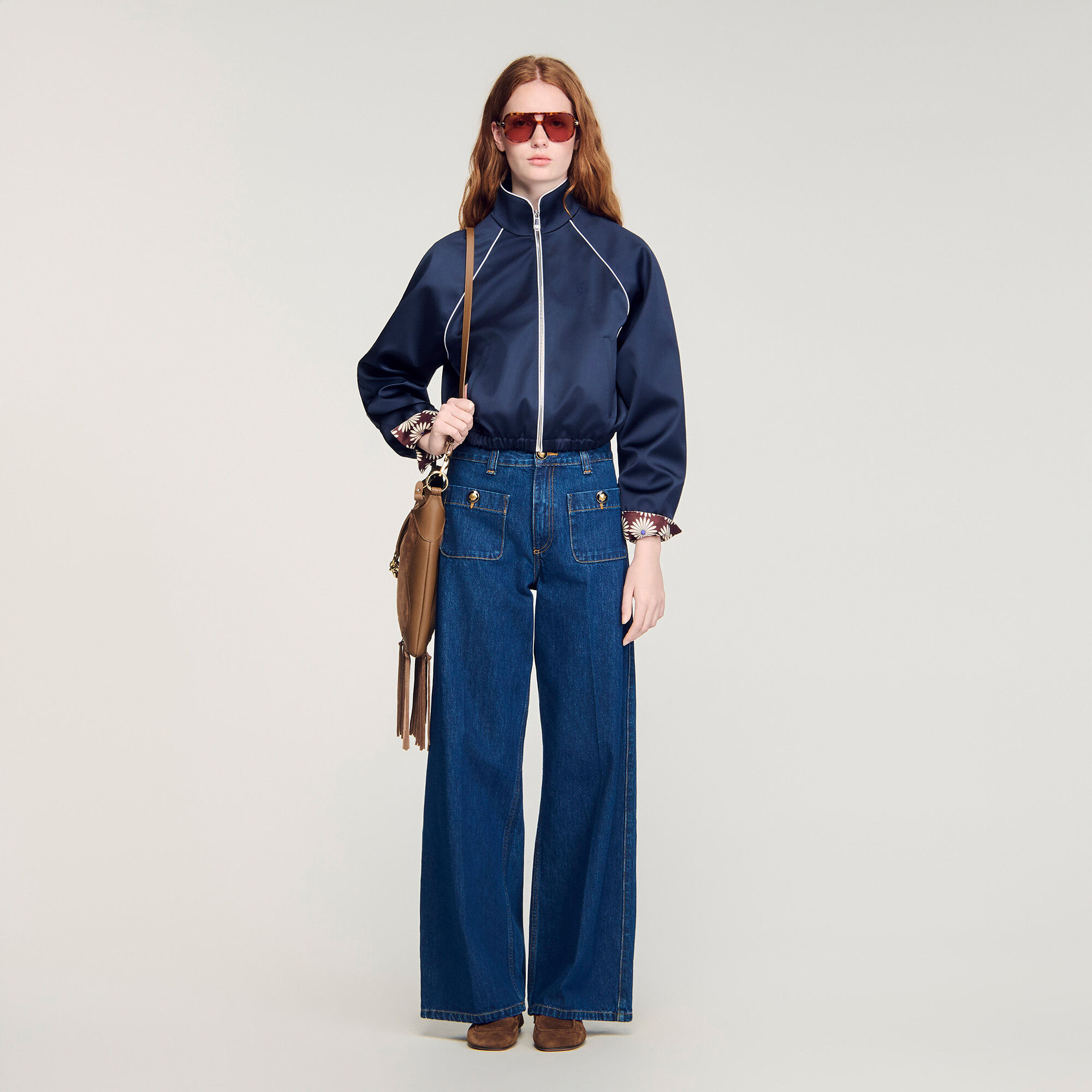Jeans dritti con tasche applicate grezzi