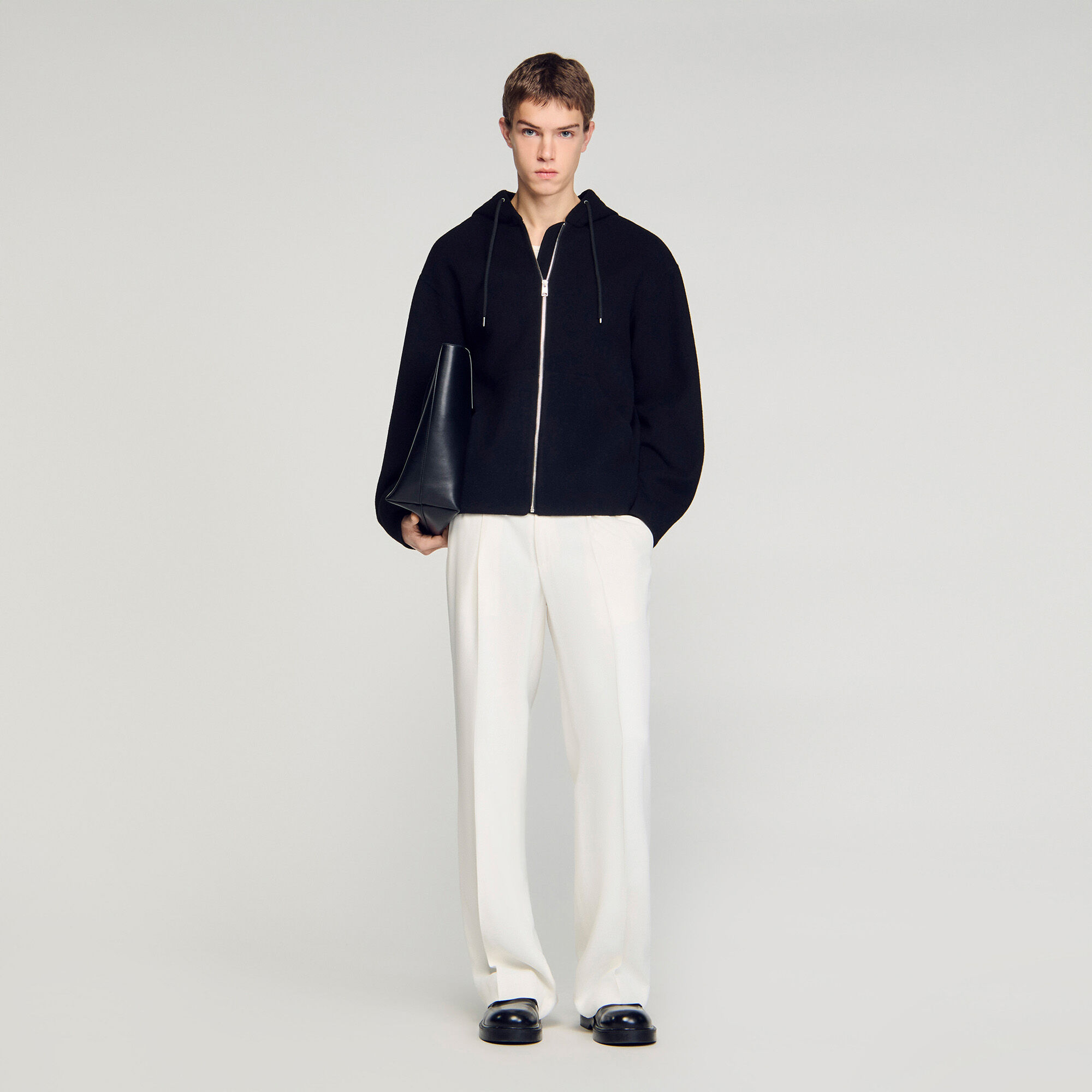 Giacca in lana con cappuccio e zip